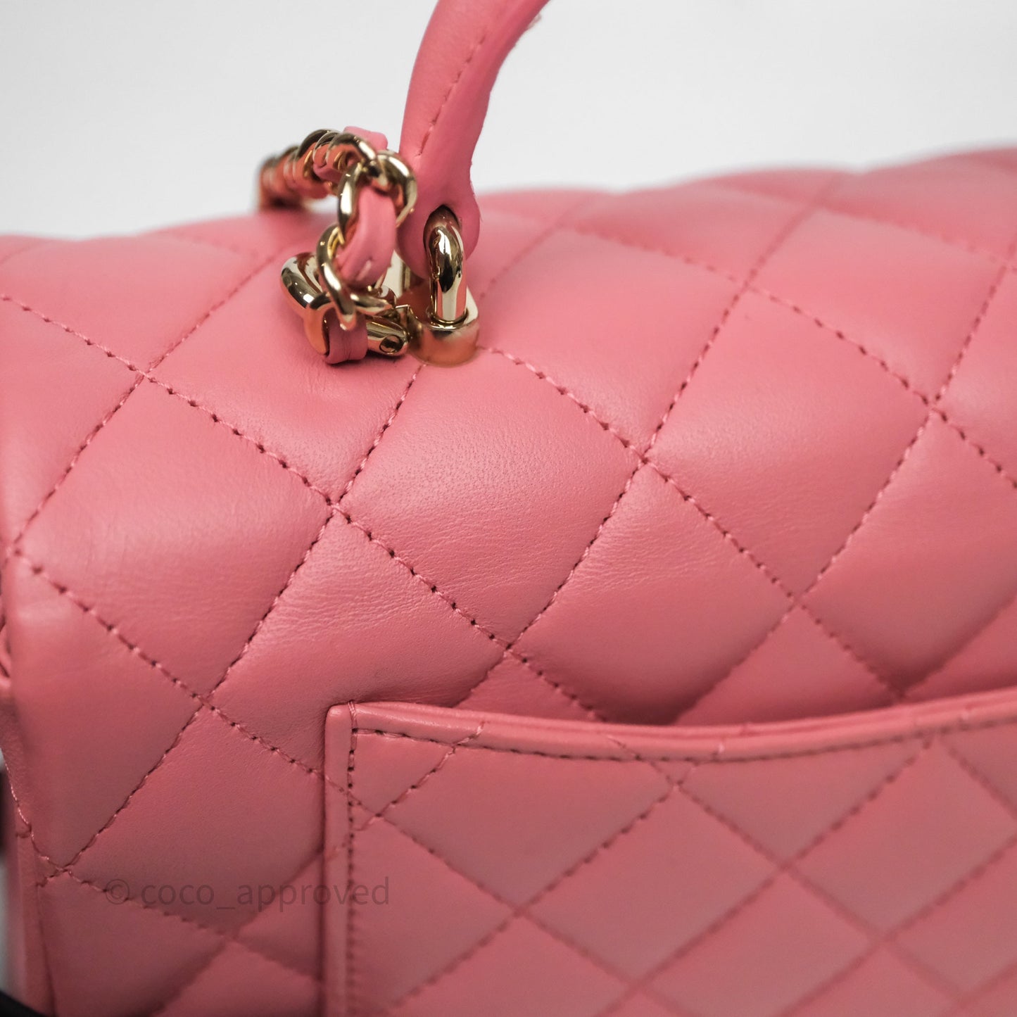 Chanel Top Handle Mini Rectangular Flap Pink Lambskin Gold Hardware