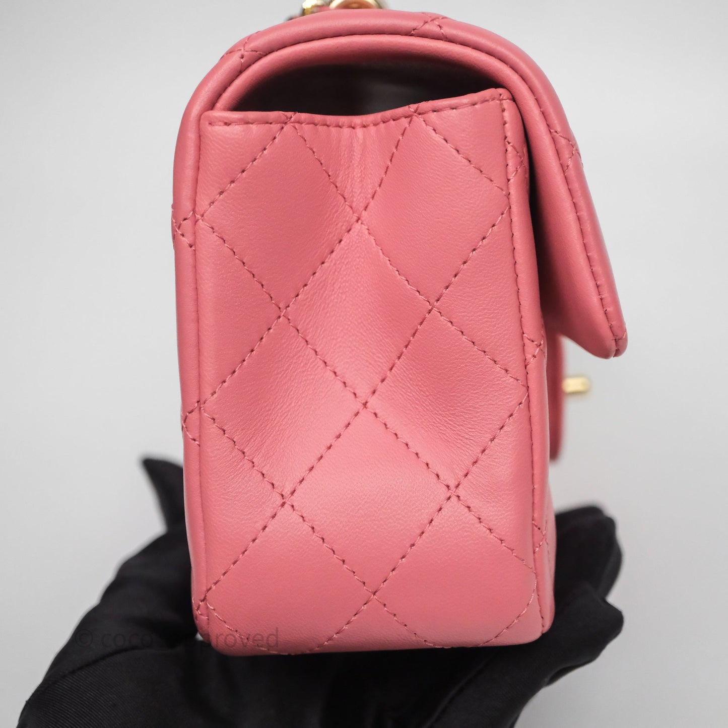 Chanel Top Handle Mini Rectangular Flap Pink Lambskin Gold Hardware