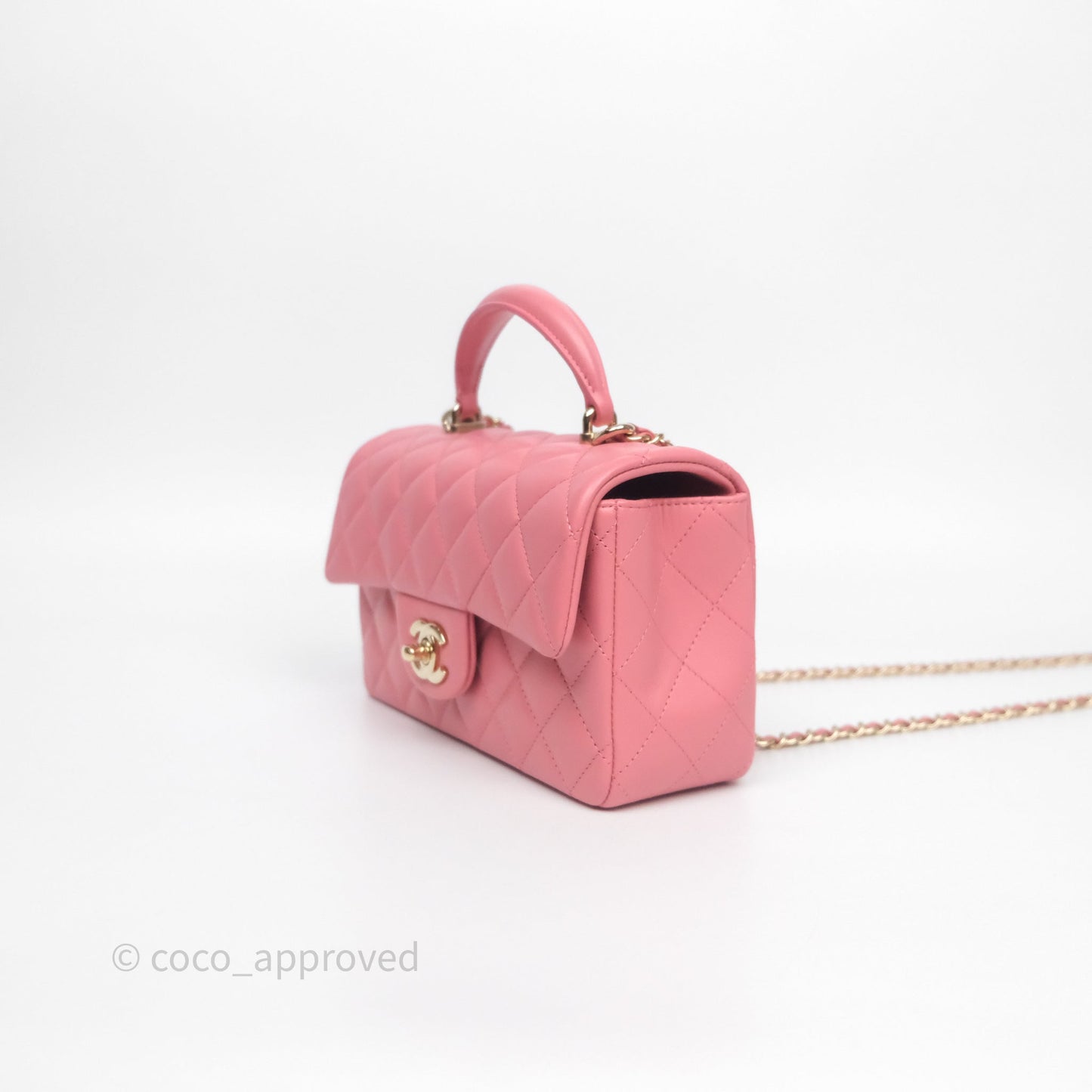 Chanel Top Handle Mini Rectangular Flap Pink Lambskin Gold Hardware