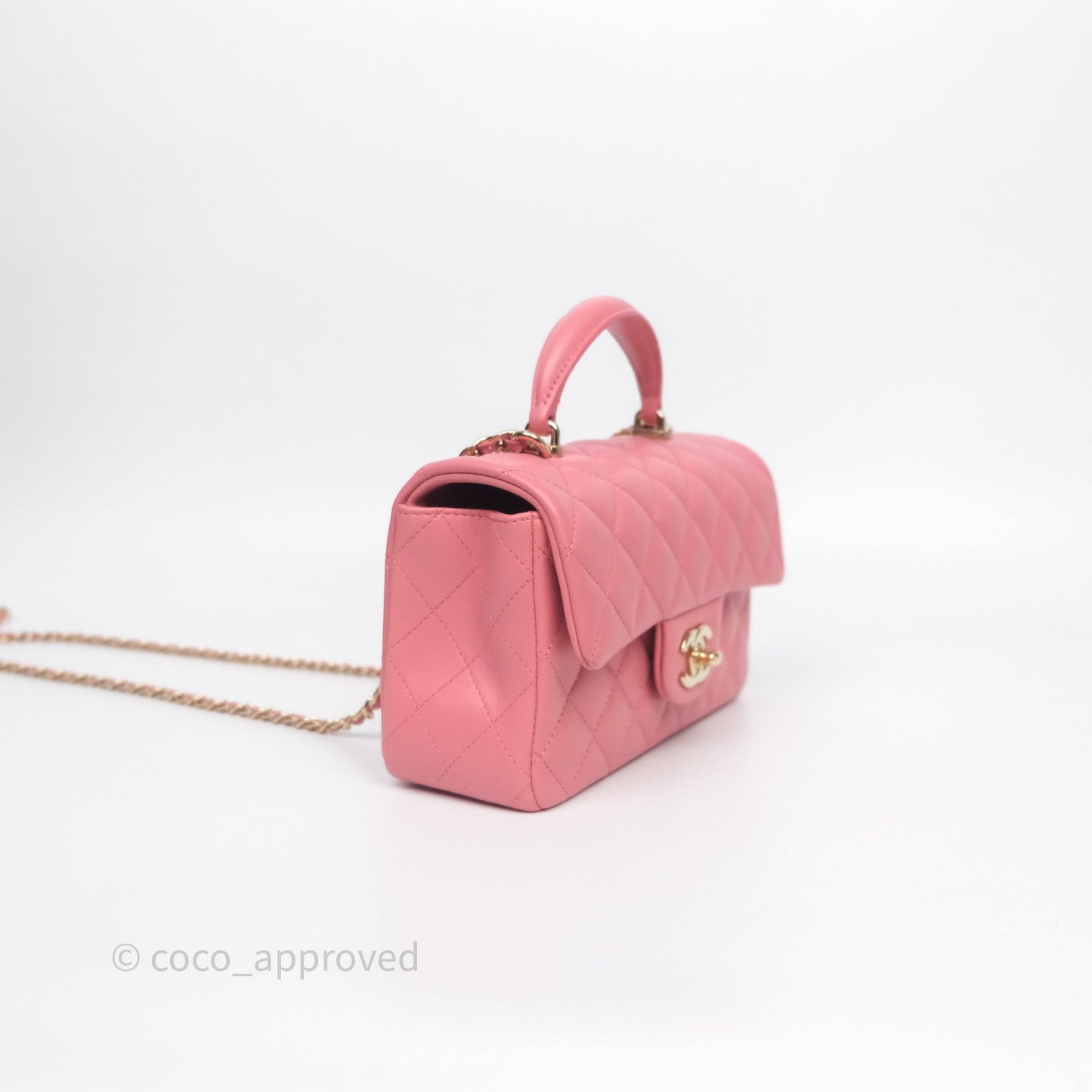 Chanel Top Handle Mini Rectangular Flap Pink Lambskin Gold Hardware