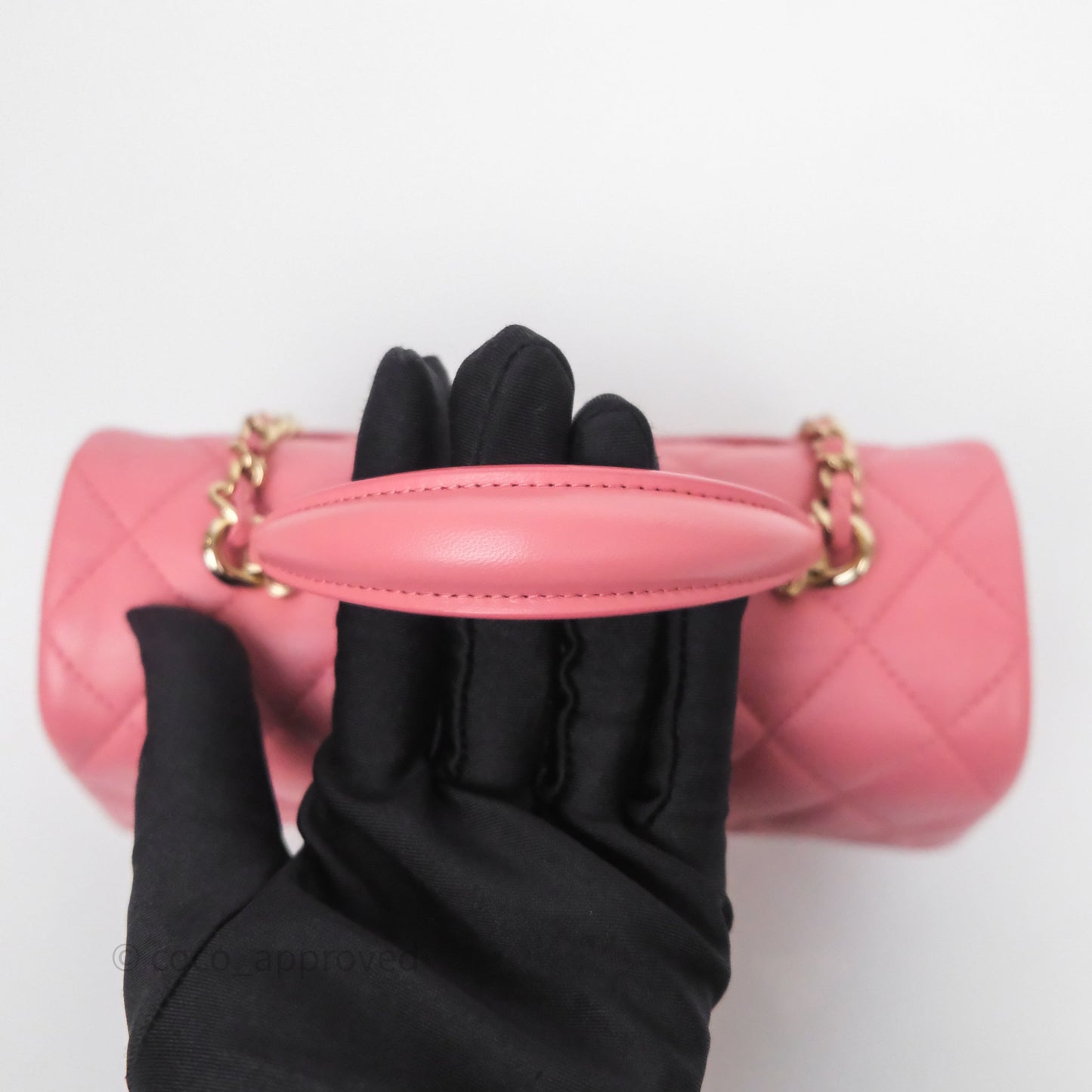 Chanel Top Handle Mini Rectangular Flap Pink Lambskin Gold Hardware