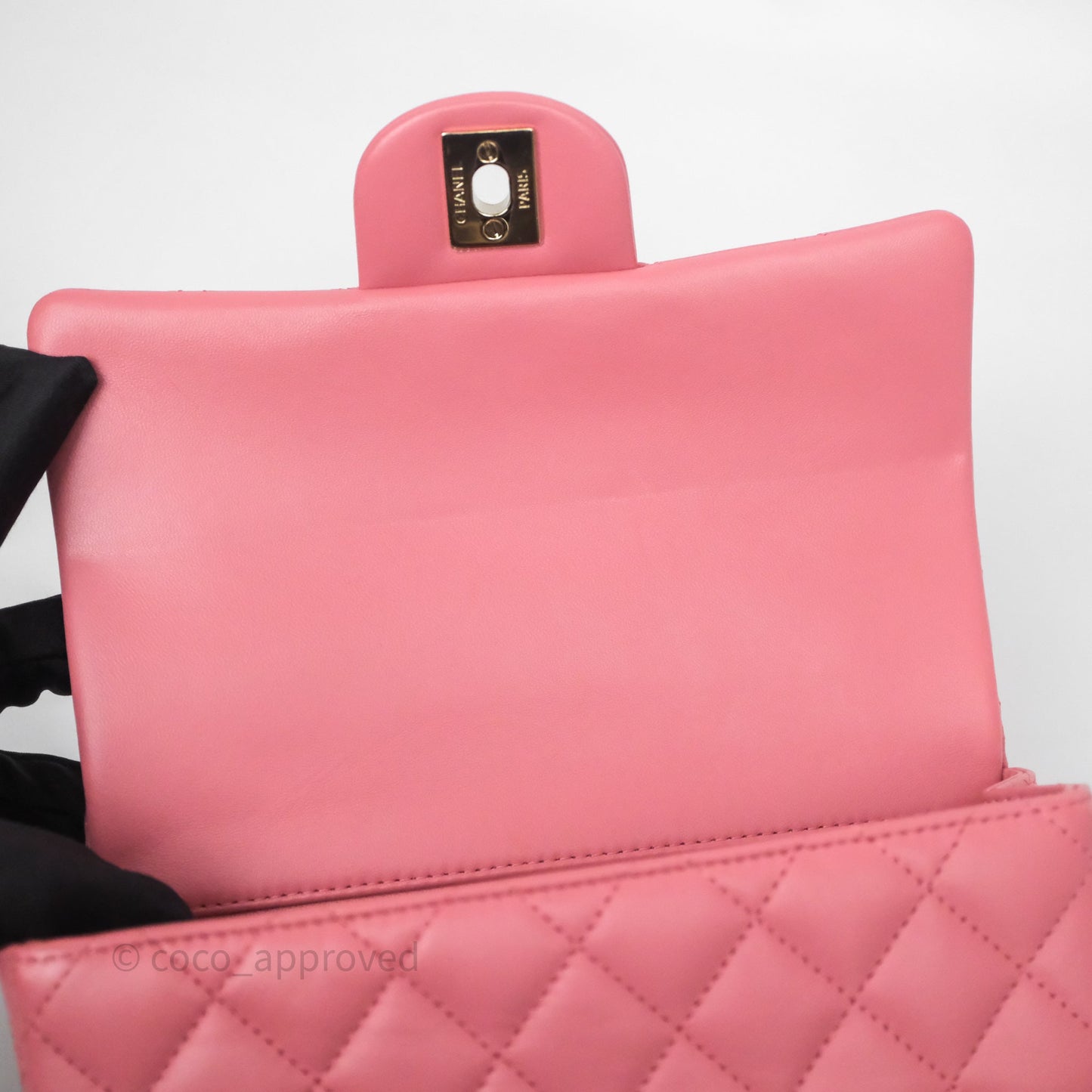 Chanel Top Handle Mini Rectangular Flap Pink Lambskin Gold Hardware