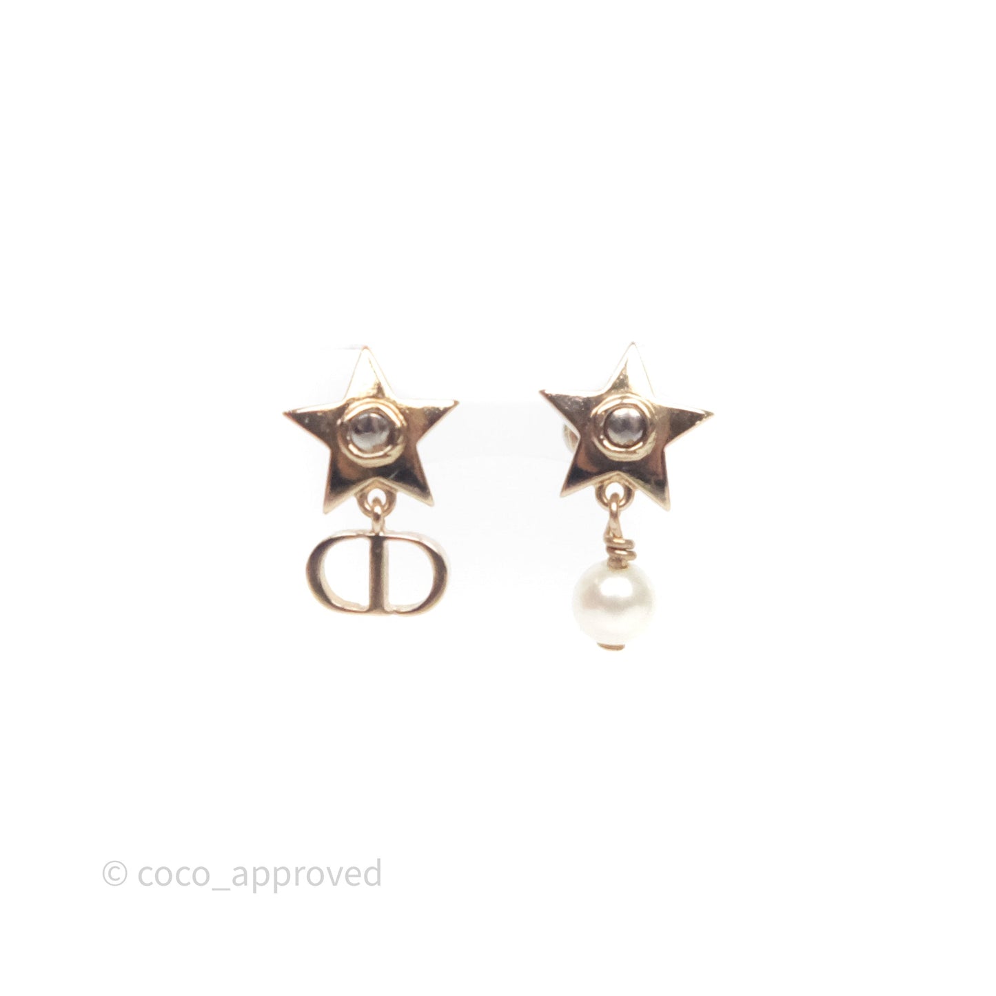 Christian Dior Star Drop Tribales CD Pearl Earrings Gold Tone