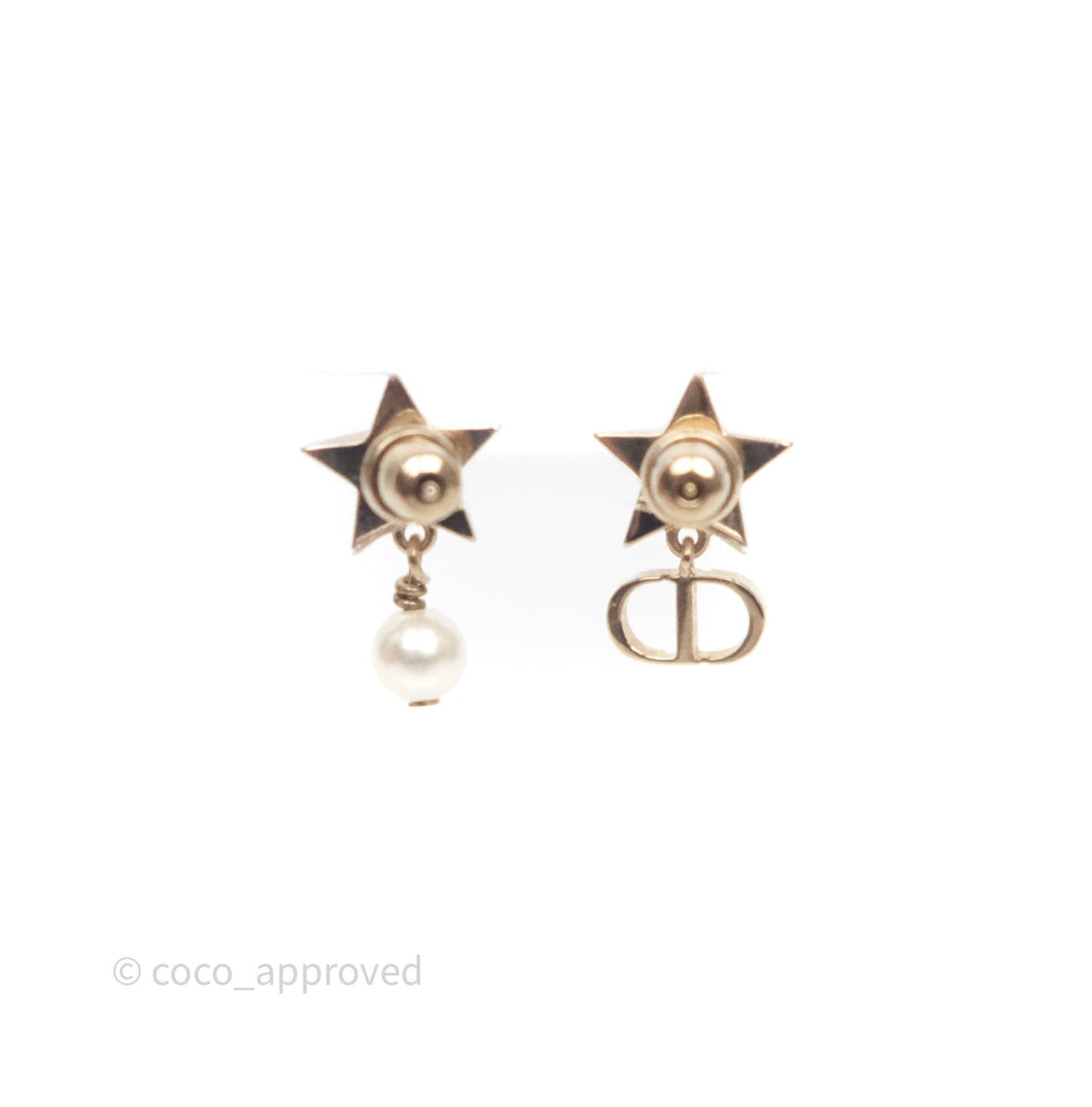 Christian Dior Star Drop Tribales CD Pearl Earrings Gold Tone