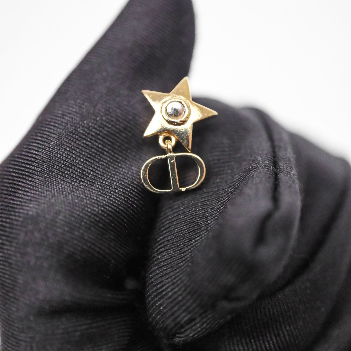 Christian Dior Star Drop Tribales CD Pearl Earrings Gold Tone