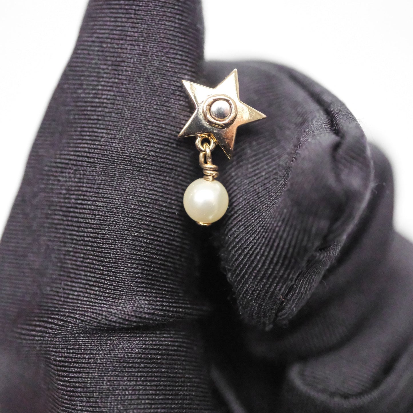 Christian Dior Star Drop Tribales CD Pearl Earrings Gold Tone
