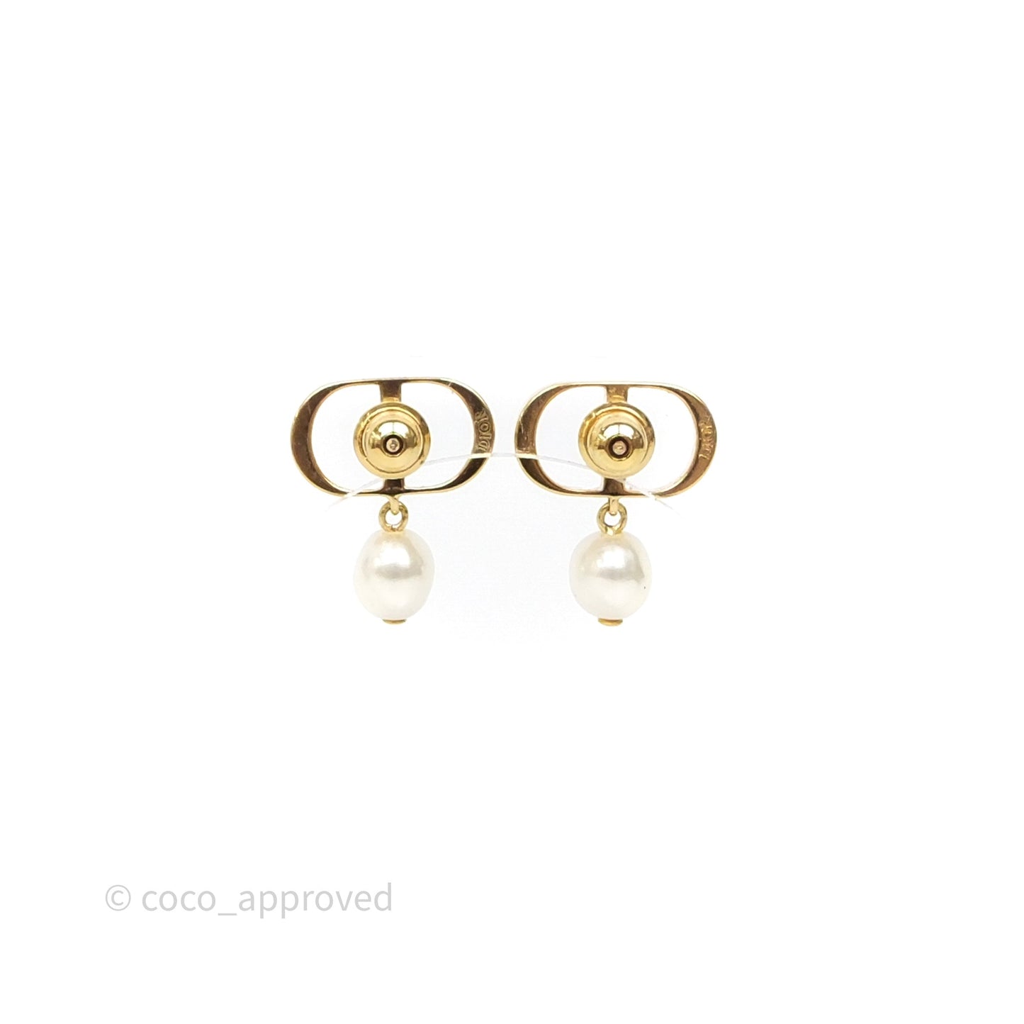 Christian Dior Petit CD Pearl Earrings Gold Tone