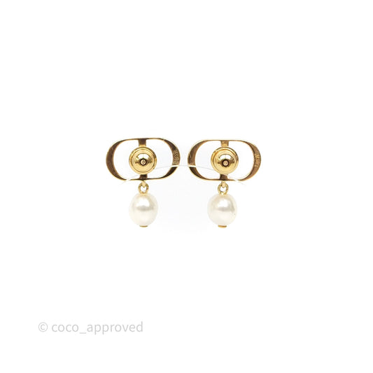 Christian Dior Petit CD Pearl Earrings Gold Tone