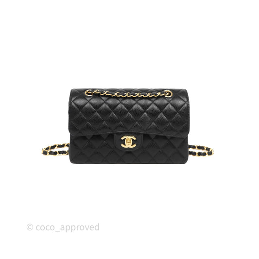 Chanel Small Classic Flap Quilted Black Caviar Gold Hardware