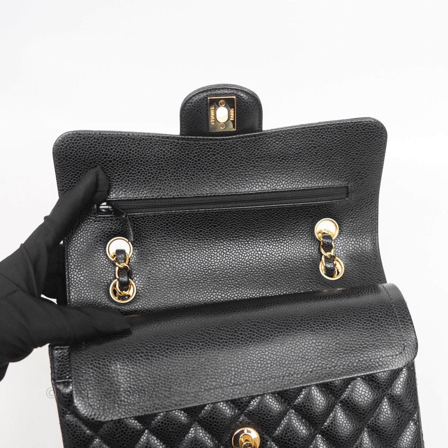 Chanel Small Classic Flap Quilted Black Caviar Gold Hardware
