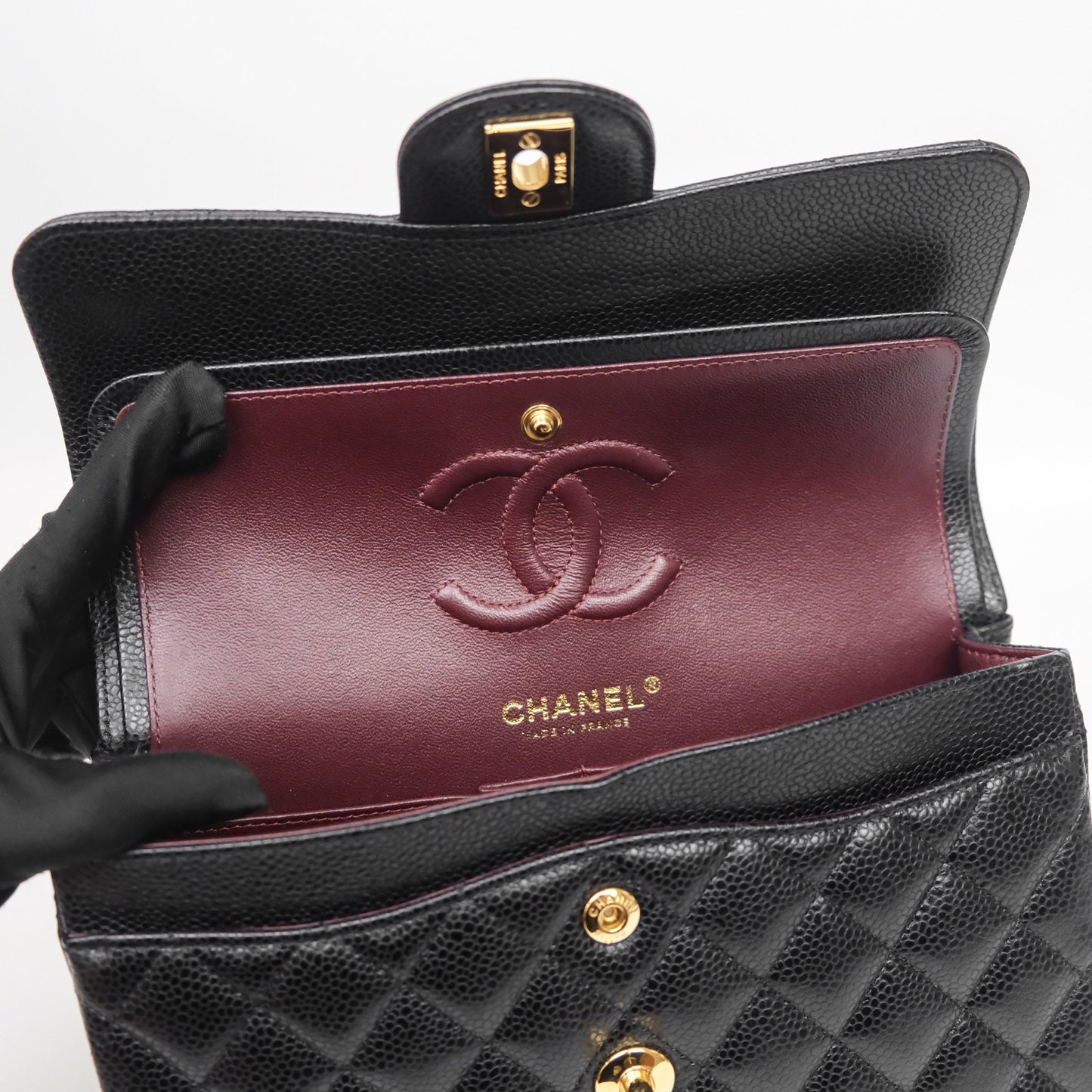 Chanel Small Classic Flap Quilted Black Caviar Gold Hardware