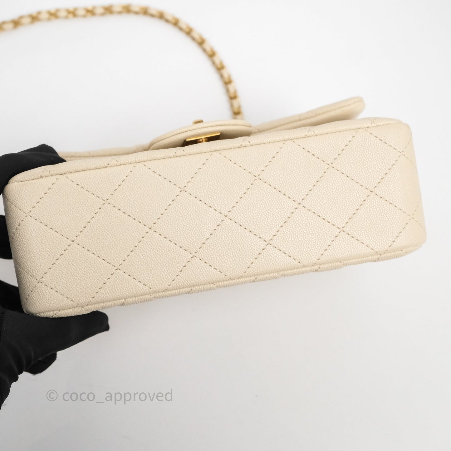 Chanel Top Handle Mini Rectangular Flap Bag Ivory Beige Caviar Gold Hardware