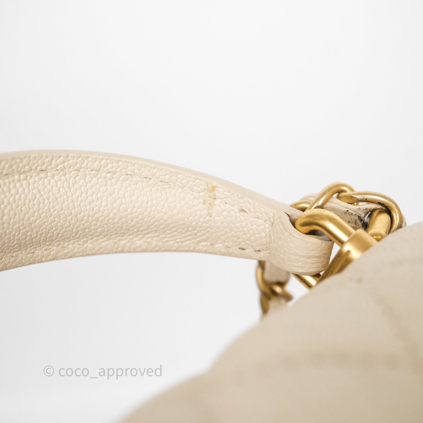 Chanel Top Handle Mini Rectangular Flap Bag Ivory Beige Caviar Gold Hardware