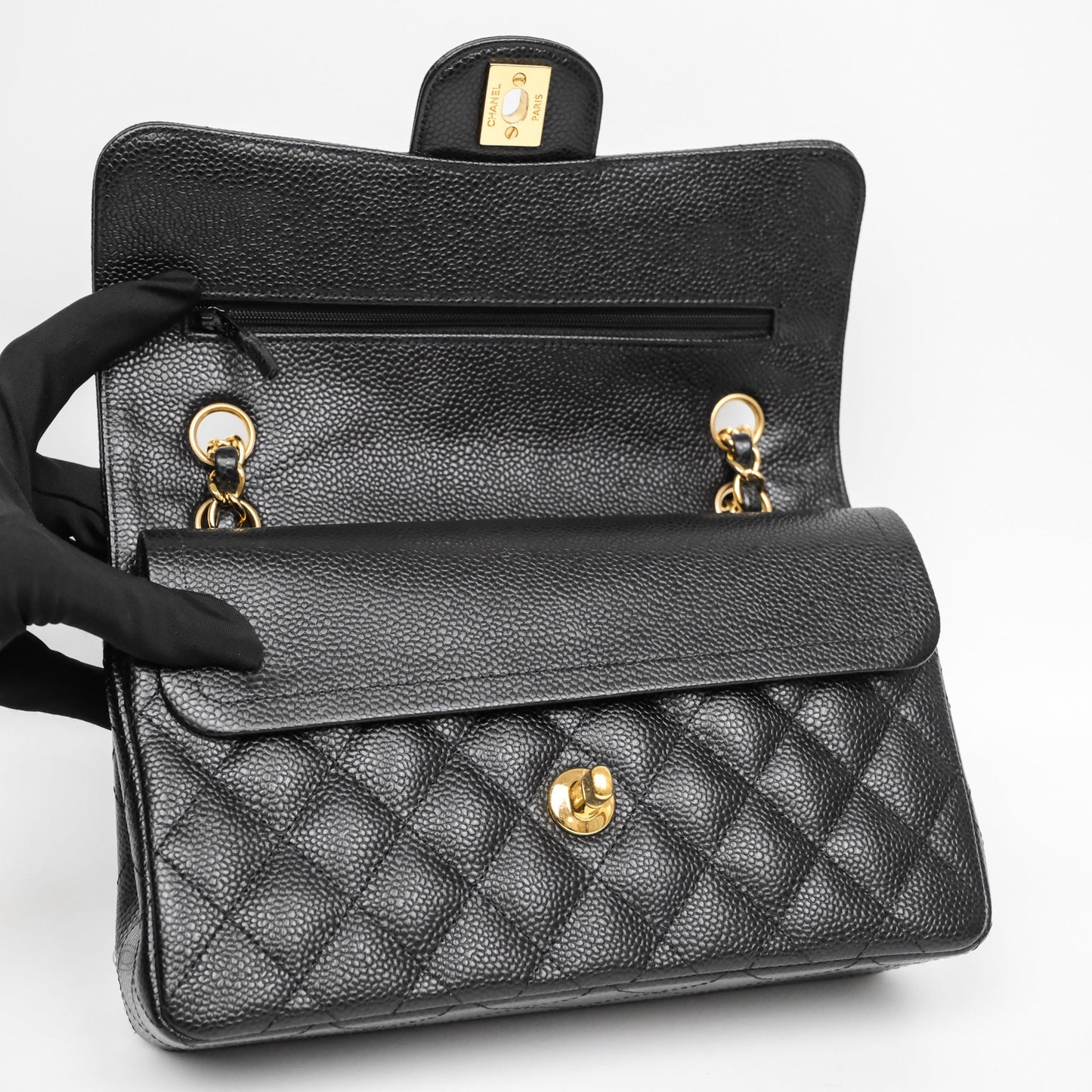 Chanel Small Classic Flap Quilted Black Caviar Gold Hardware