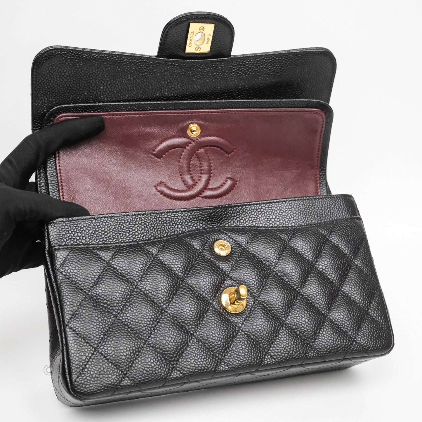 Chanel Small Classic Flap Quilted Black Caviar Gold Hardware