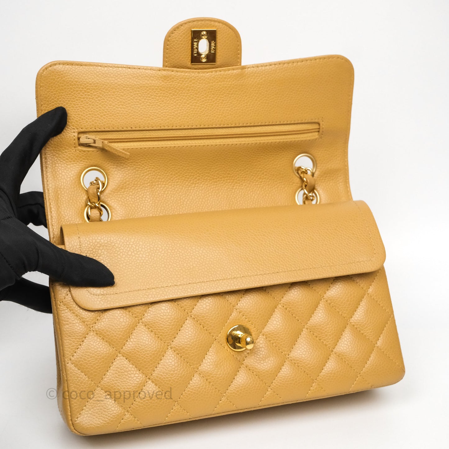Chanel Classic M/L Medium Flap Quilted Dark Beige Caviar Gold Hardware