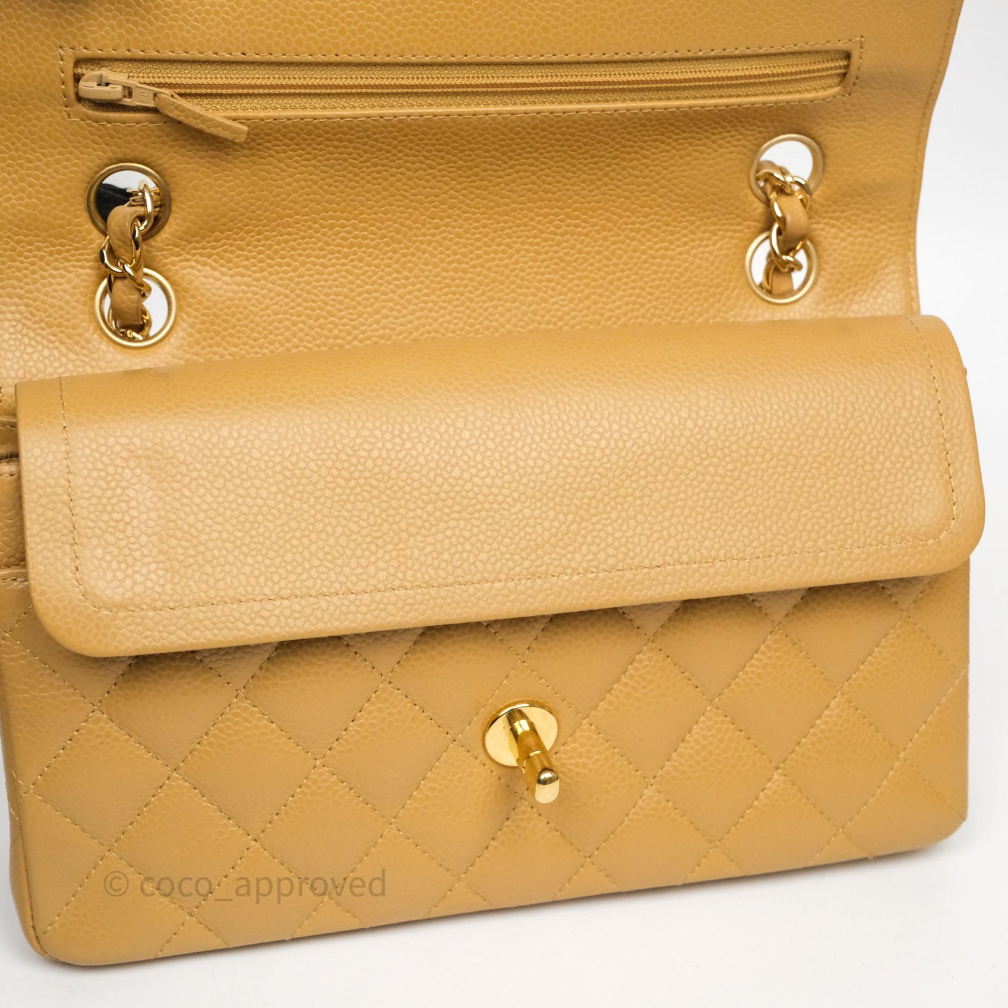 Chanel Classic M/L Medium Flap Quilted Dark Beige Caviar Gold Hardware