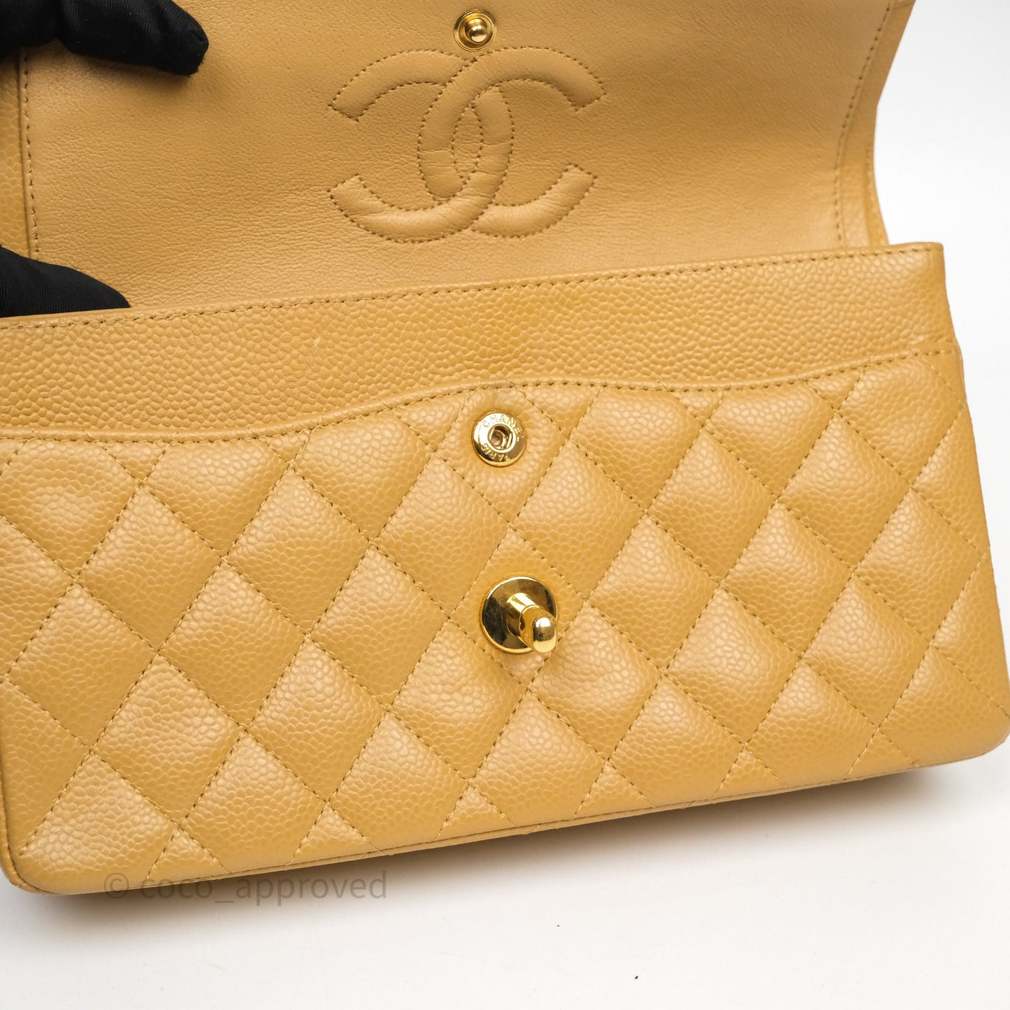 Chanel Classic M/L Medium Flap Quilted Dark Beige Caviar Gold Hardware