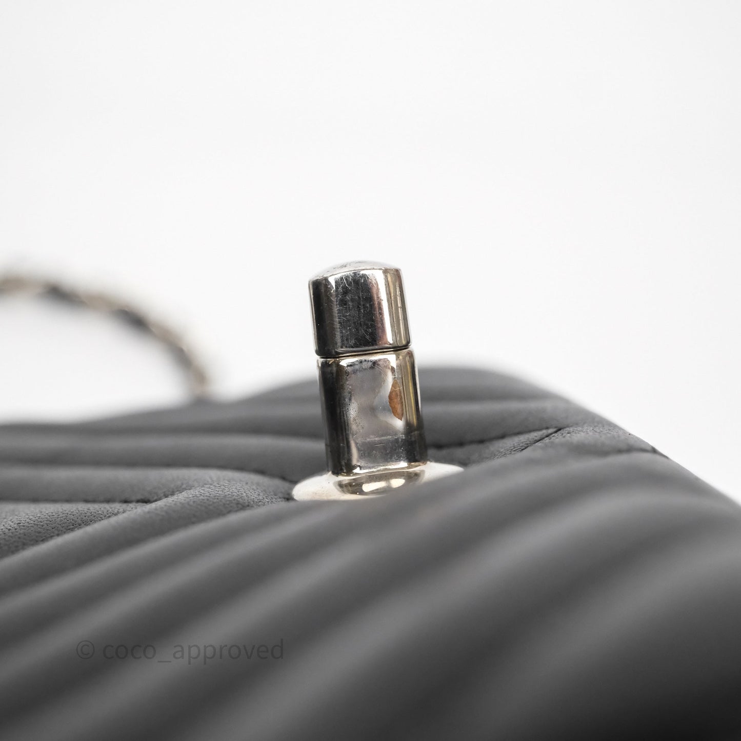 Chanel Mini Square Black Lambskin Chervon Bag Silver Hardware