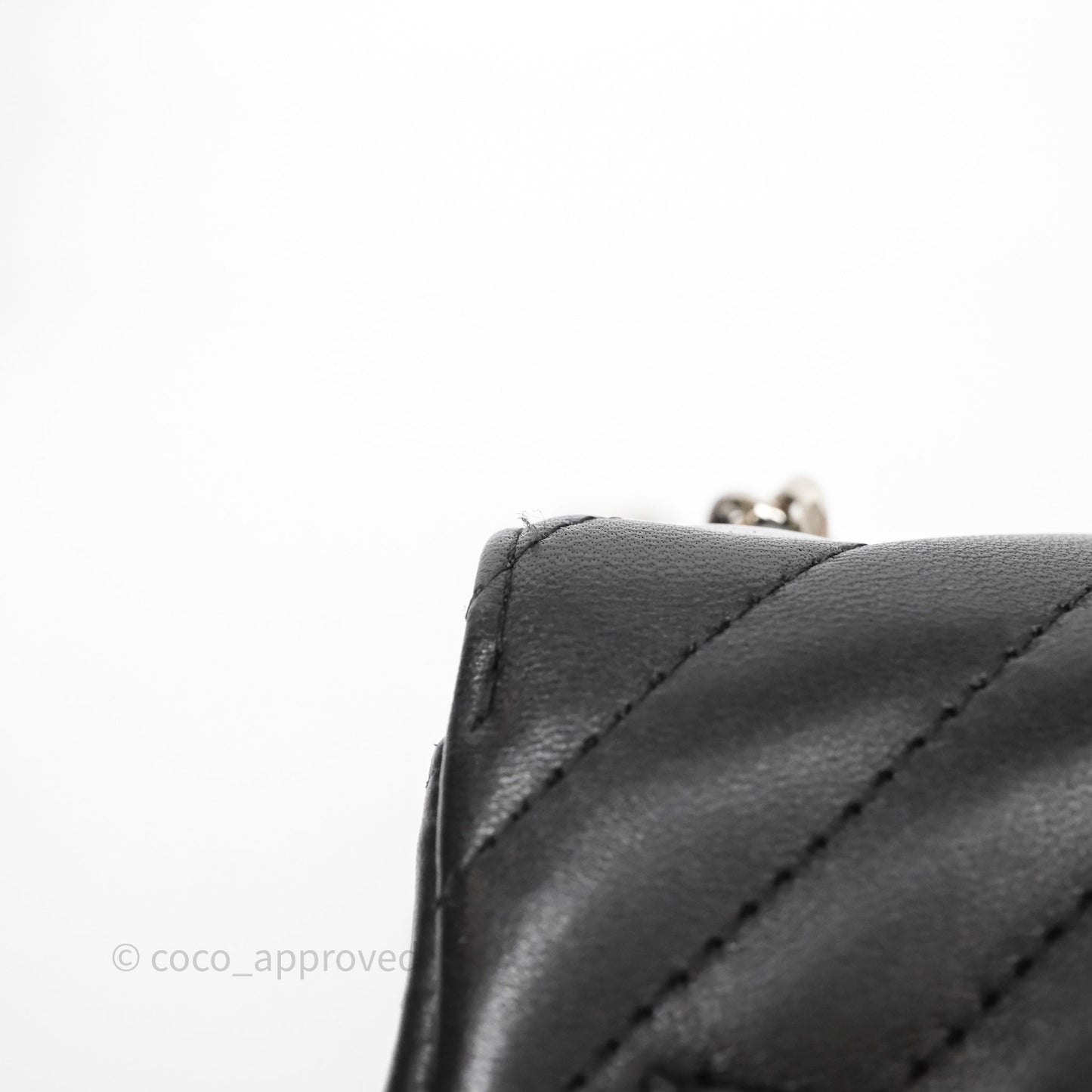 Chanel Mini Square Black Lambskin Chervon Bag Silver Hardware