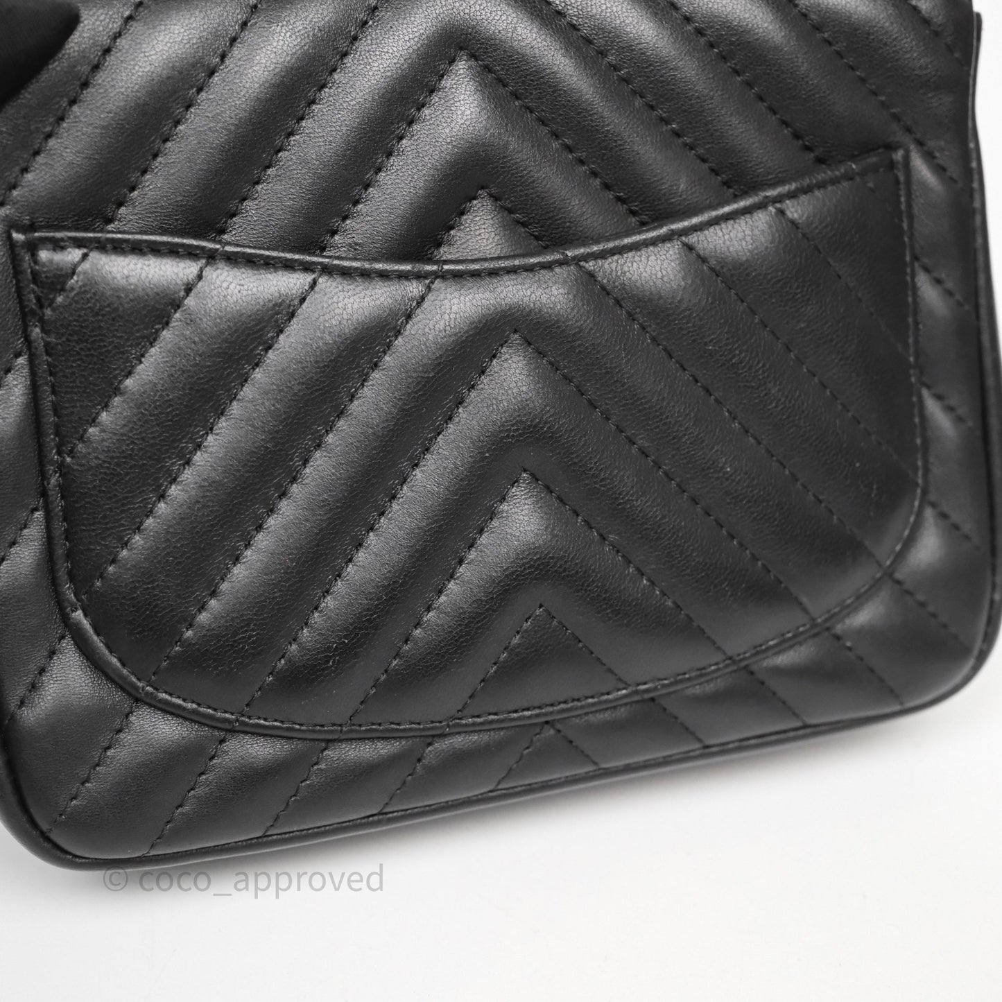Chanel Mini Square Black Lambskin Chervon Bag Silver Hardware