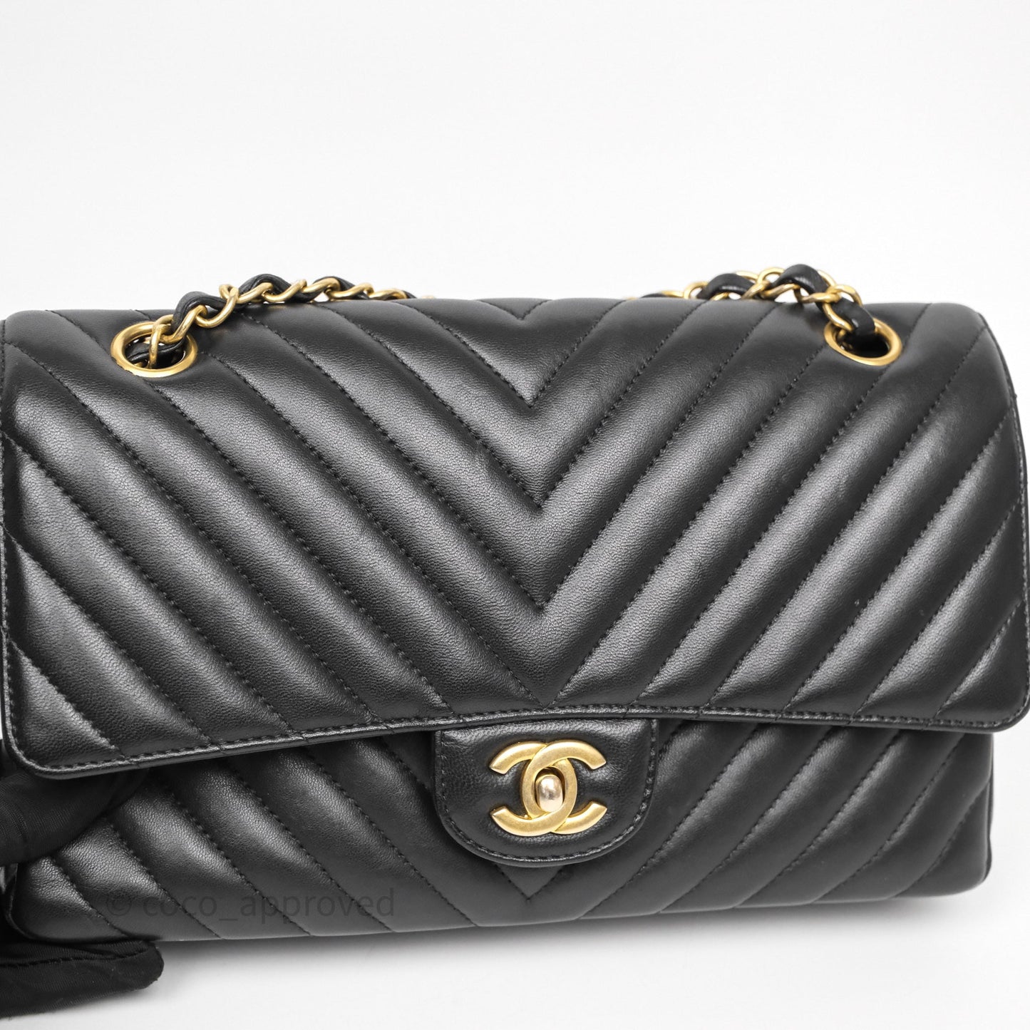 Chanel Mini Square Black Lambskin Chervon Bag Silver Hardware