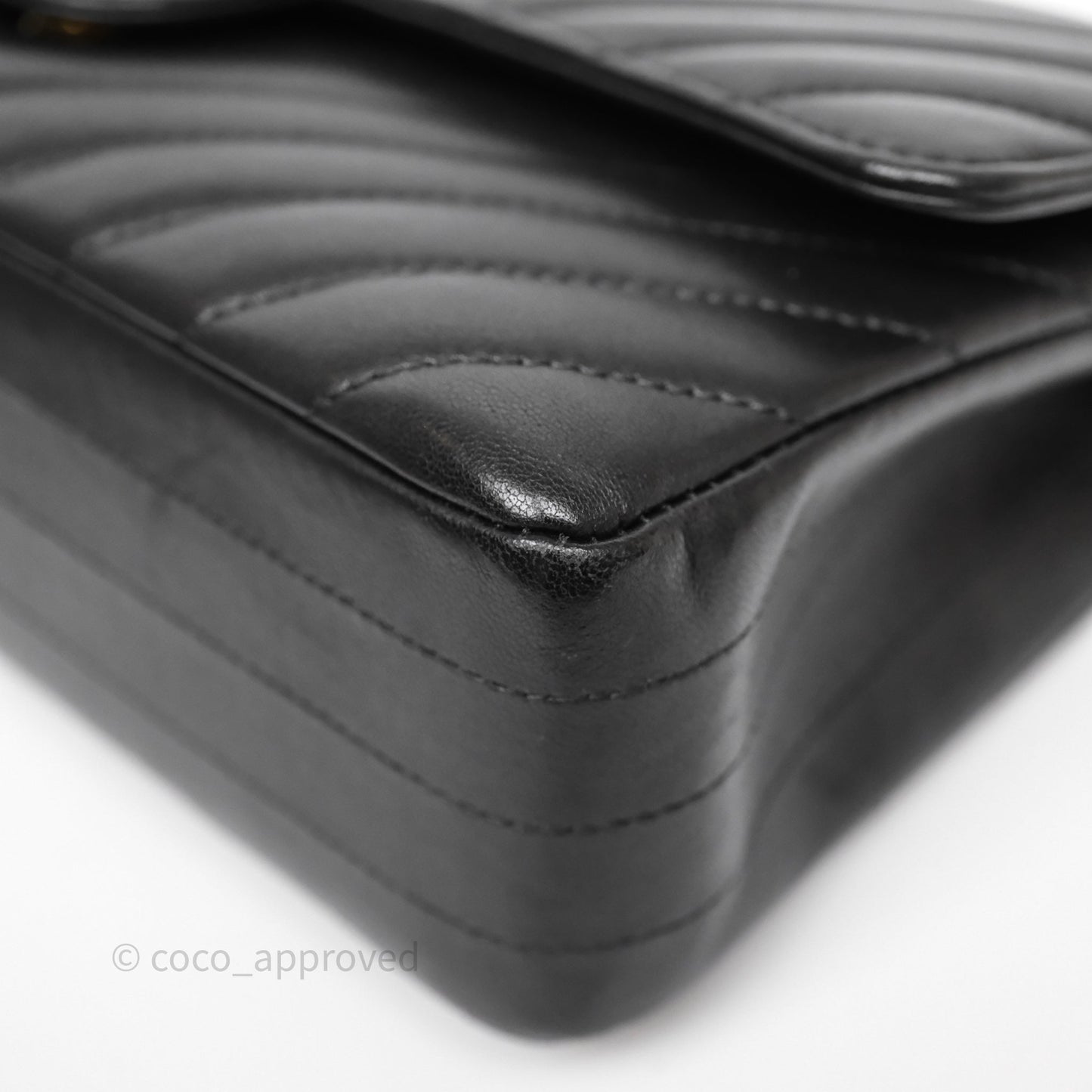 Chanel Mini Square Black Lambskin Chervon Bag Silver Hardware