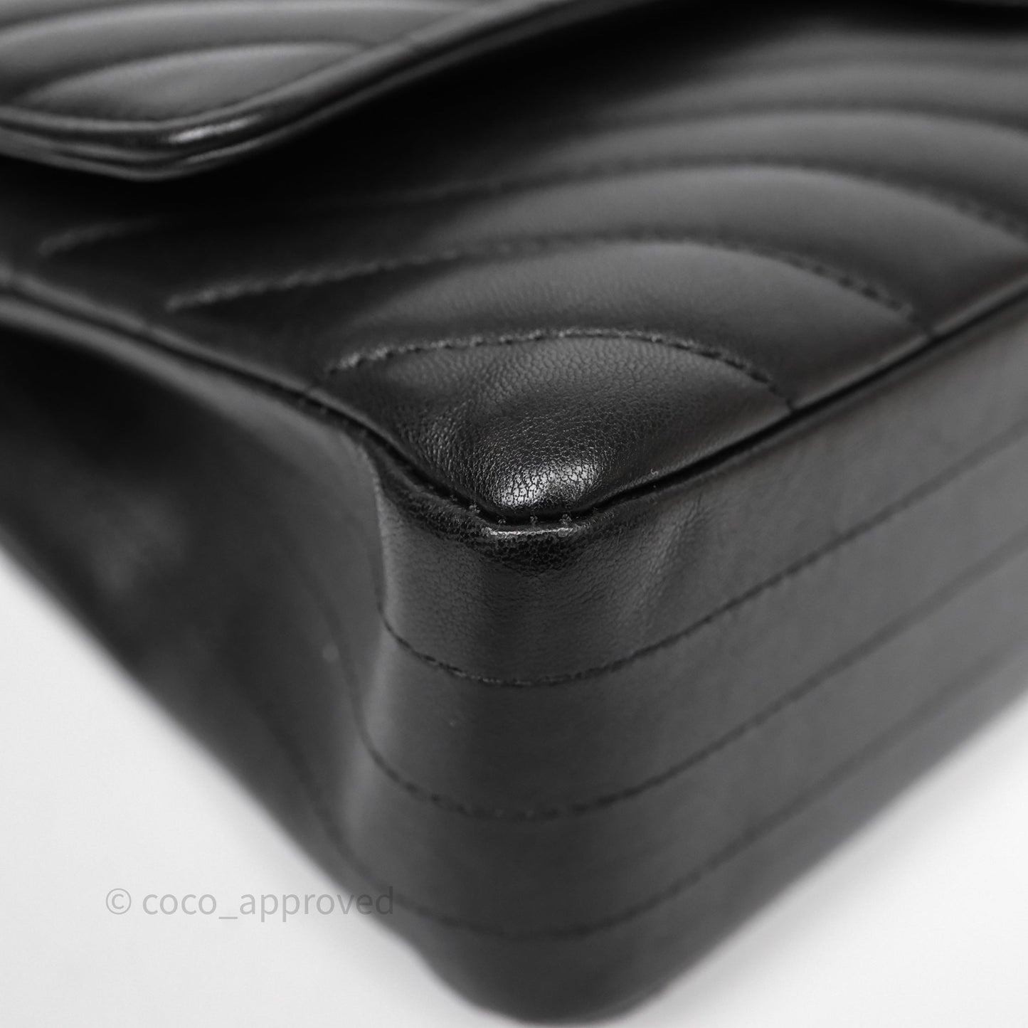 Chanel Mini Square Black Lambskin Chervon Bag Silver Hardware