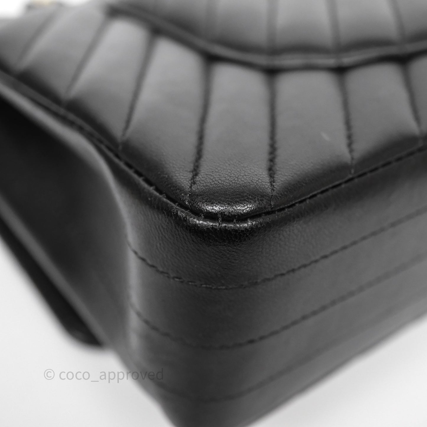 Chanel Mini Square Black Lambskin Chervon Bag Silver Hardware