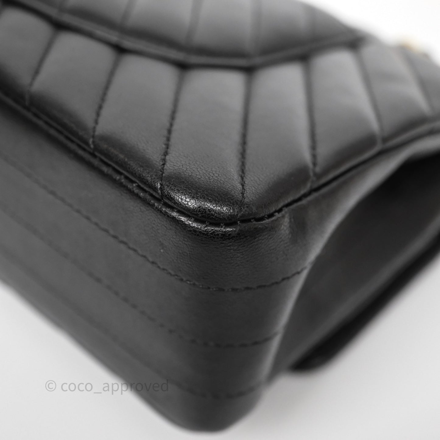 Chanel Mini Square Black Lambskin Chervon Bag Silver Hardware