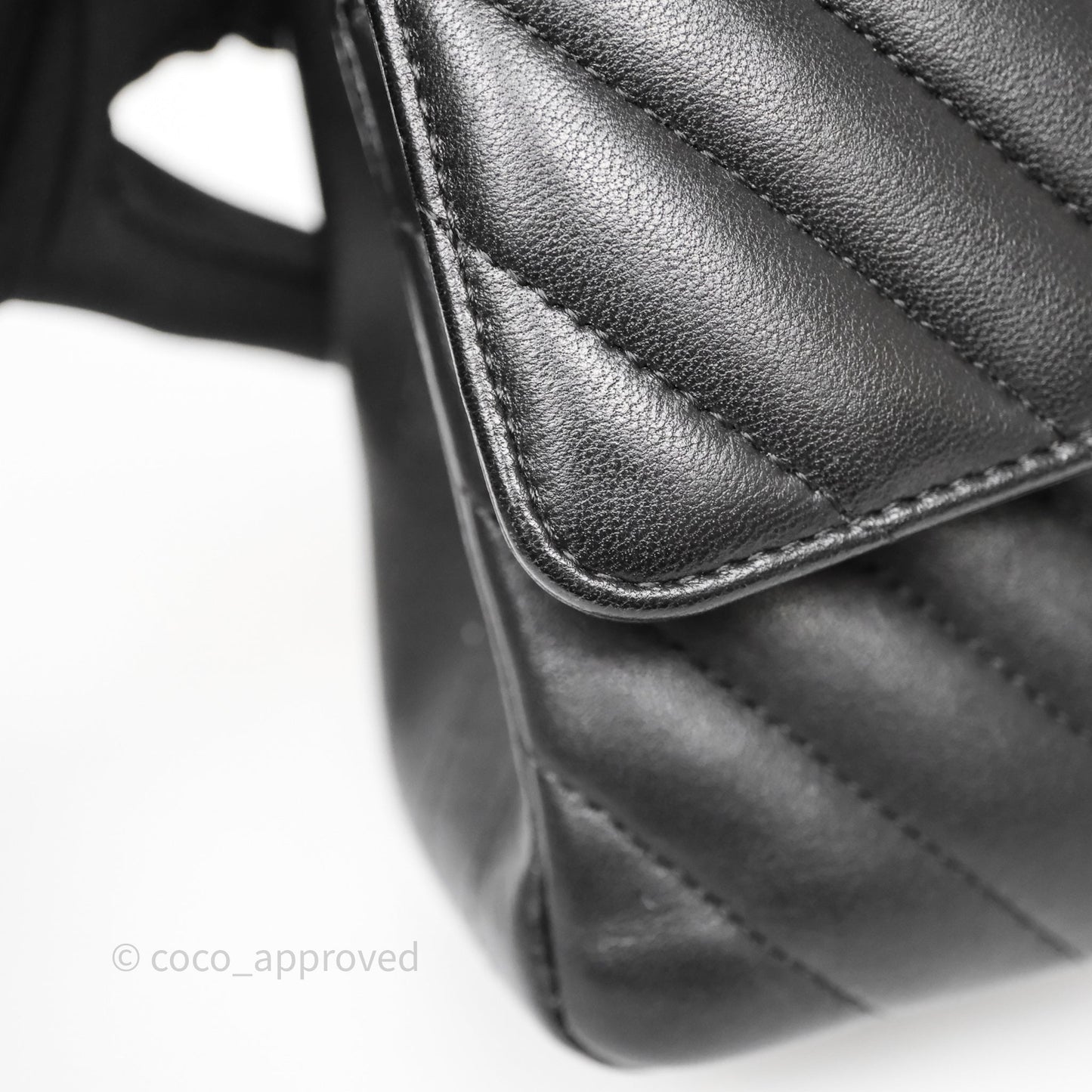 Chanel Mini Square Black Lambskin Chervon Bag Silver Hardware