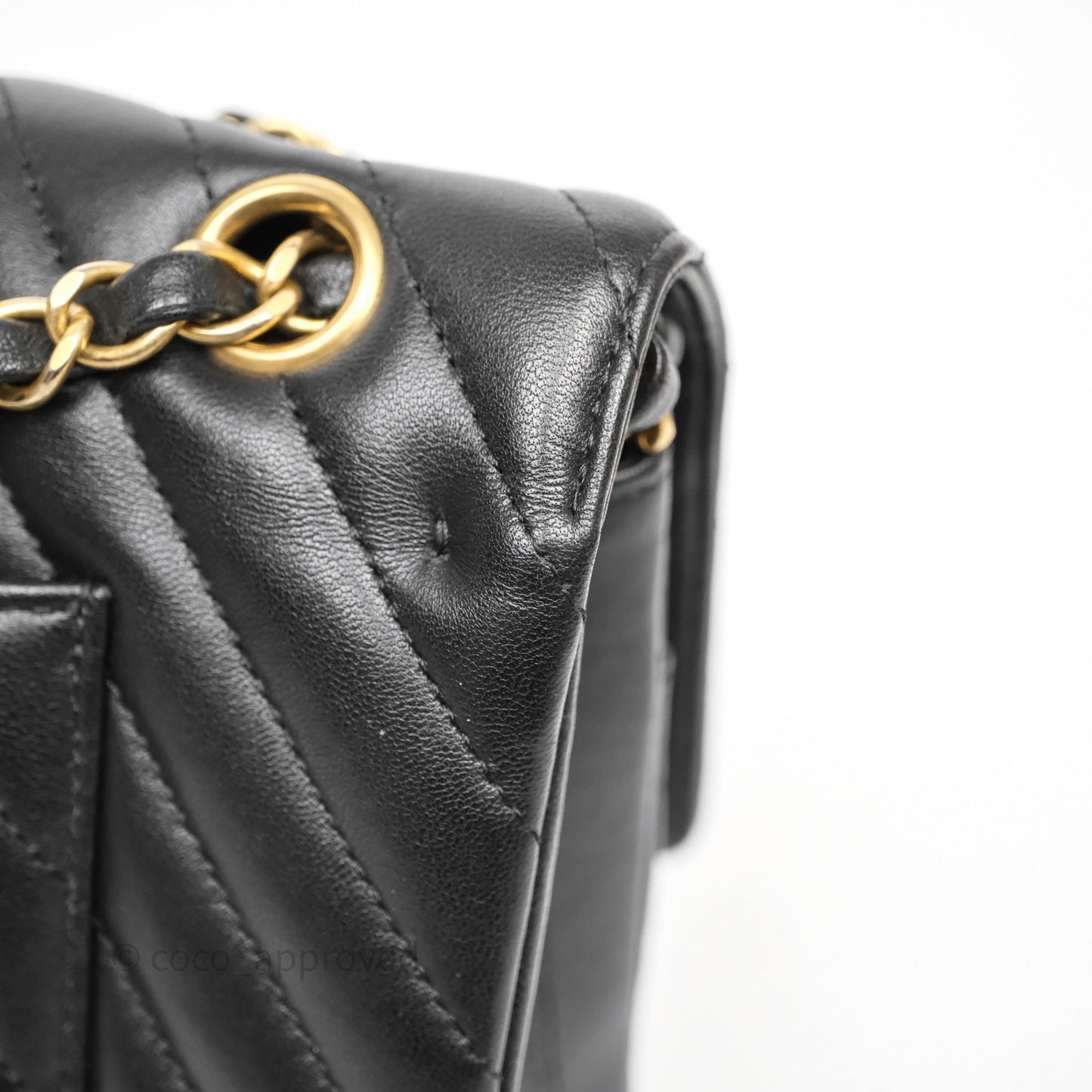 Chanel Mini Square Black Lambskin Chervon Bag Silver Hardware