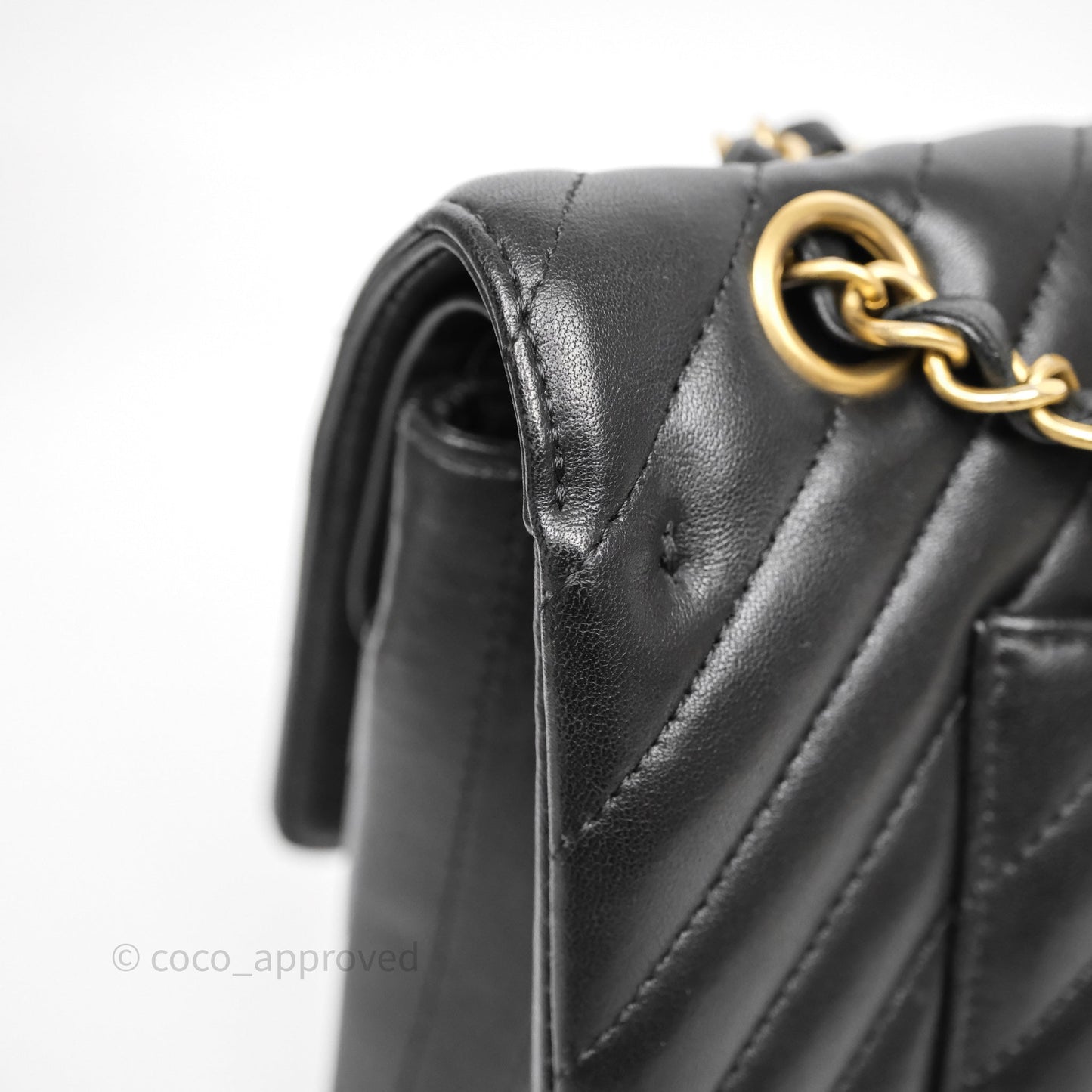 Chanel Mini Square Black Lambskin Chervon Bag Silver Hardware
