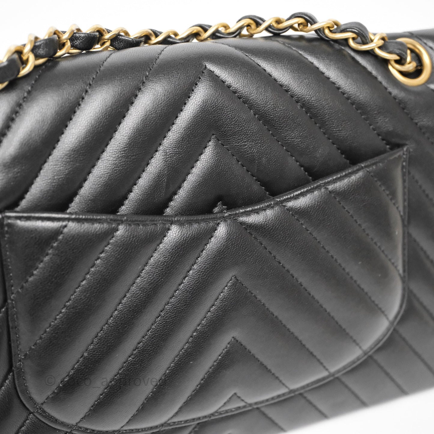 Chanel Mini Square Black Lambskin Chervon Bag Silver Hardware