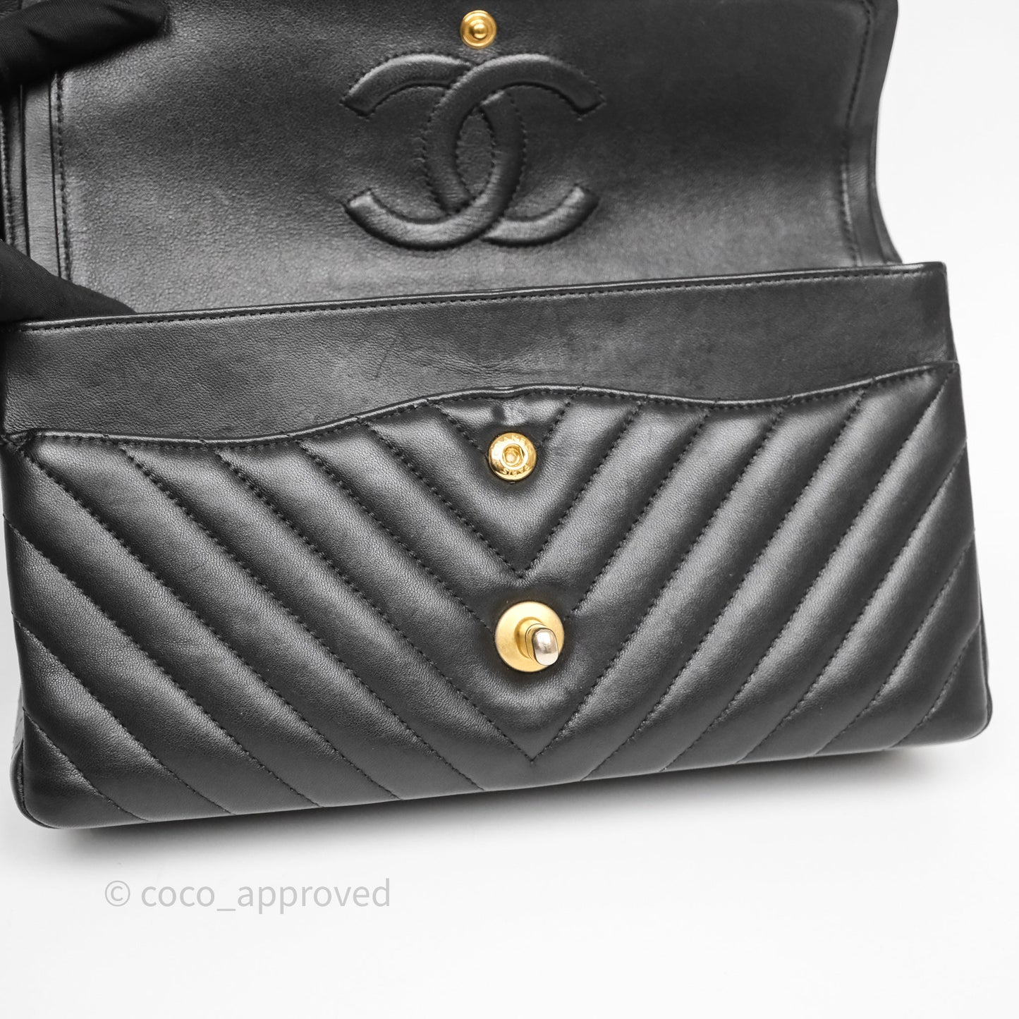 Chanel Mini Square Black Lambskin Chervon Bag Silver Hardware