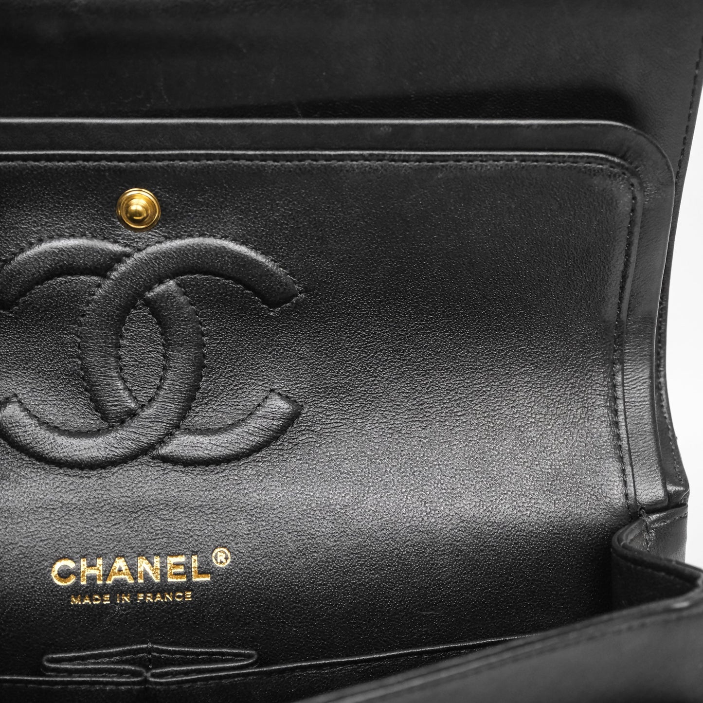 Chanel Mini Square Black Lambskin Chervon Bag Silver Hardware