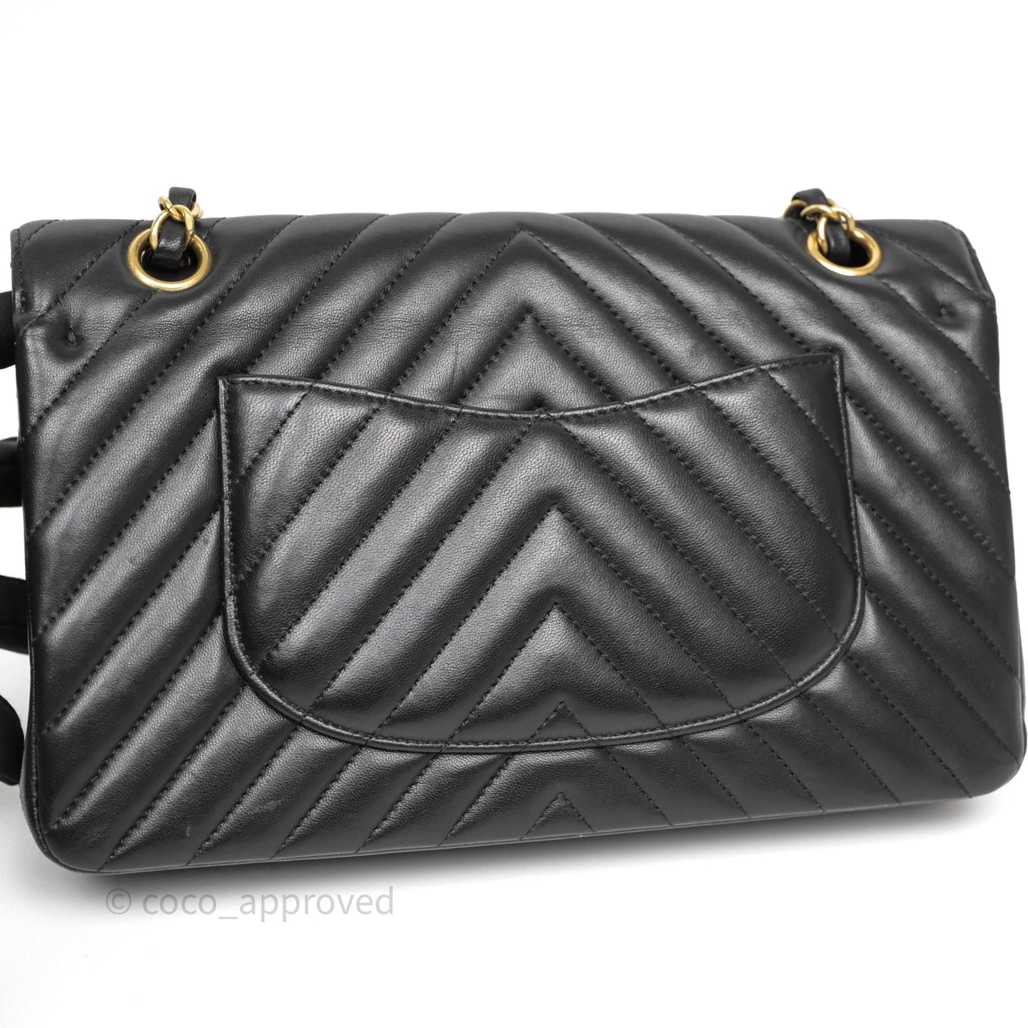 Chanel Mini Square Black Lambskin Chervon Bag Silver Hardware