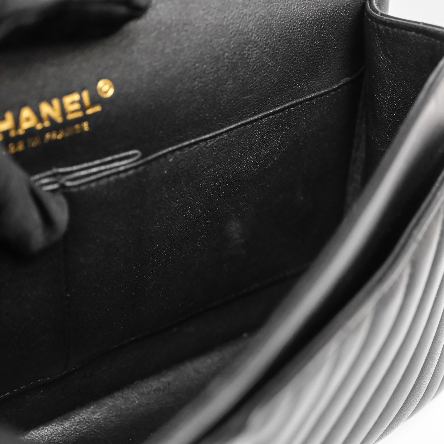 Chanel Mini Square Black Lambskin Chervon Bag Silver Hardware