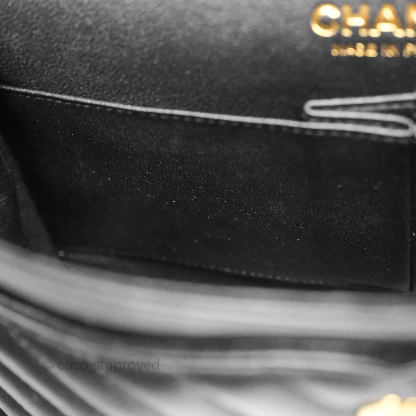 Chanel Mini Square Black Lambskin Chervon Bag Silver Hardware