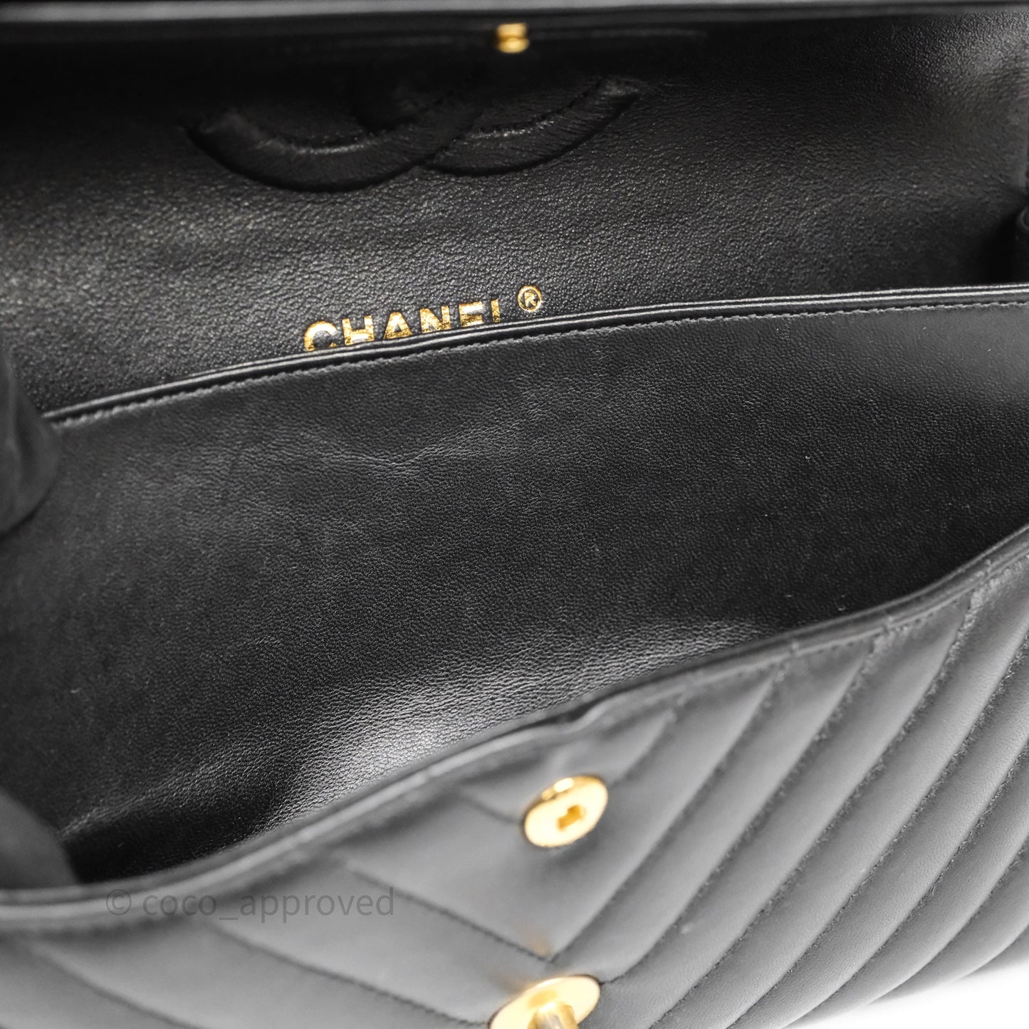 Chanel Mini Square Black Lambskin Chervon Bag Silver Hardware