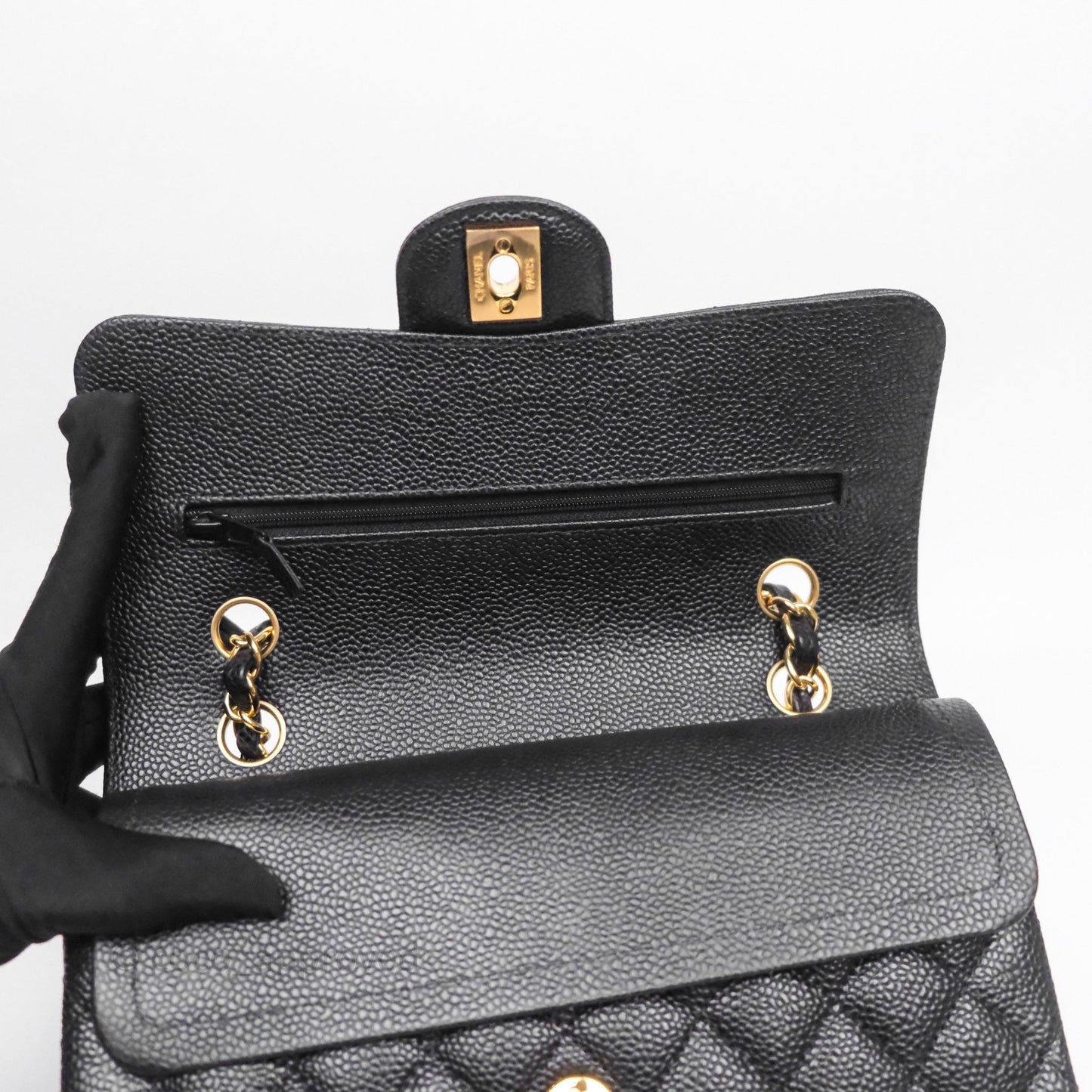 Chanel Small Classic Flap Quilted Black Caviar Gold Hardware