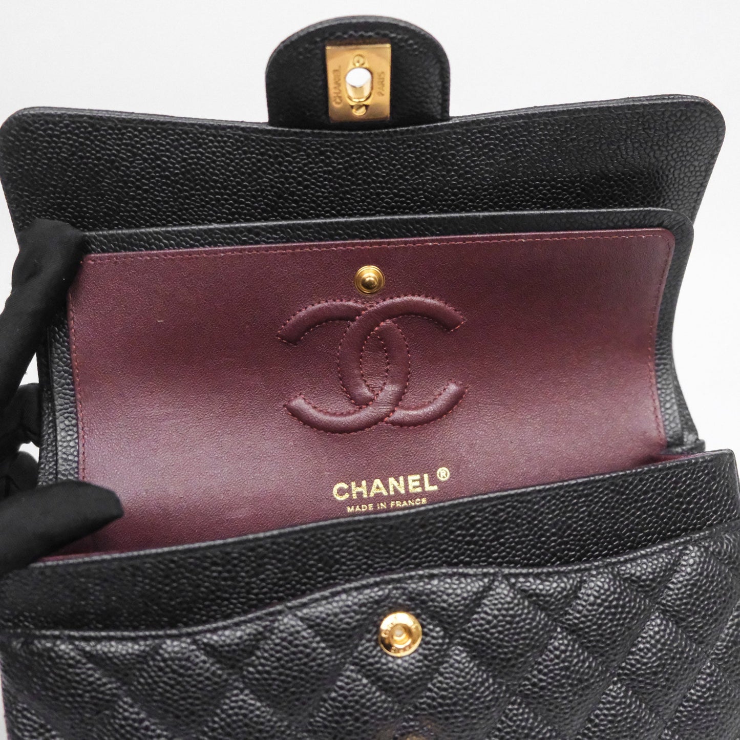 Chanel Small Classic Flap Quilted Black Caviar Gold Hardware