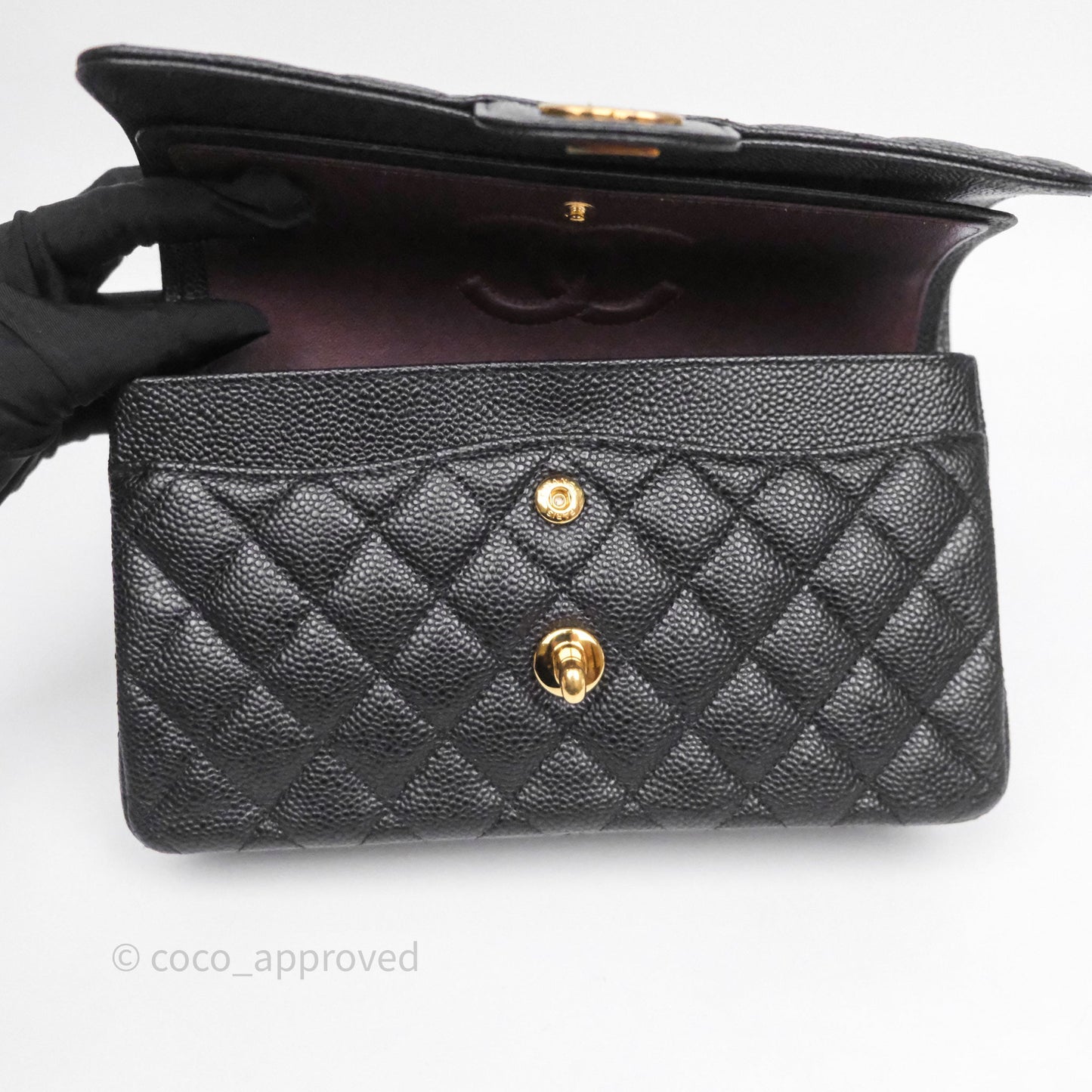 Chanel Small Classic Flap Quilted Black Caviar Gold Hardware