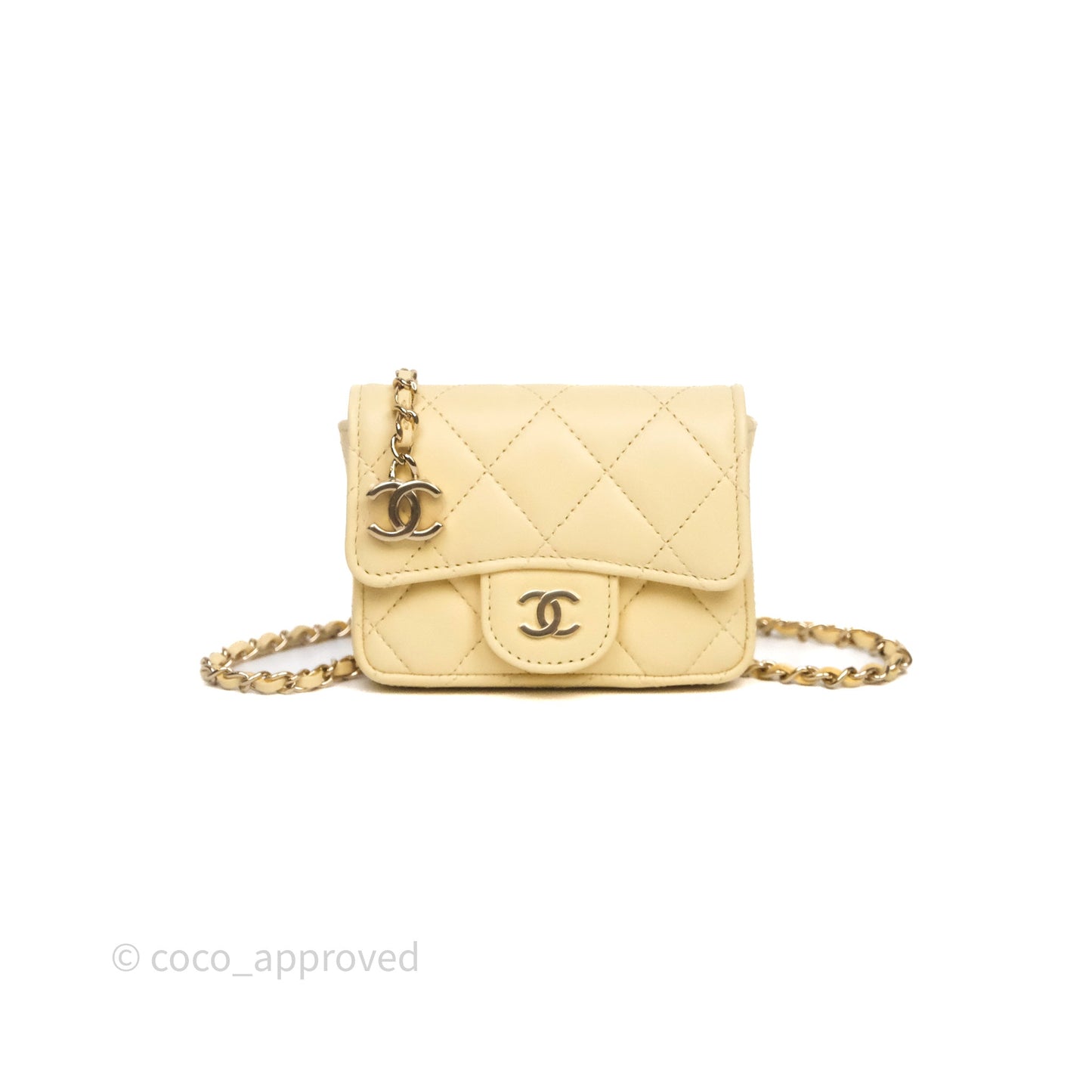 Chanel Mini Card Holder Chain Belt Bag Yellow Lambskin Gold Hardware