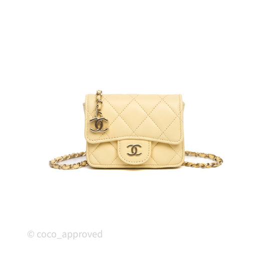 Chanel Mini Card Holder Chain Belt Bag Yellow Lambskin Gold Hardware