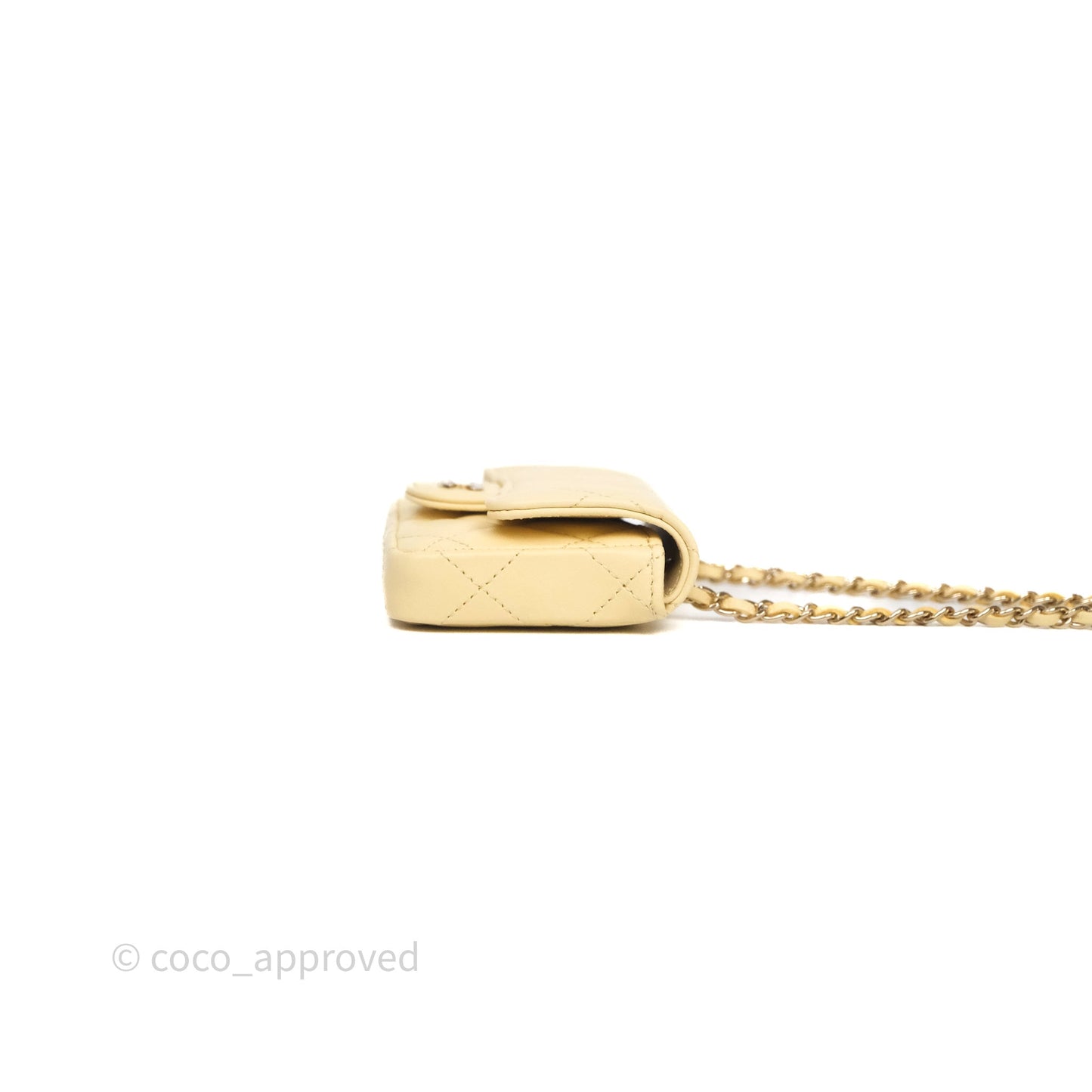 Chanel Mini Card Holder Chain Belt Bag Yellow Lambskin Gold Hardware