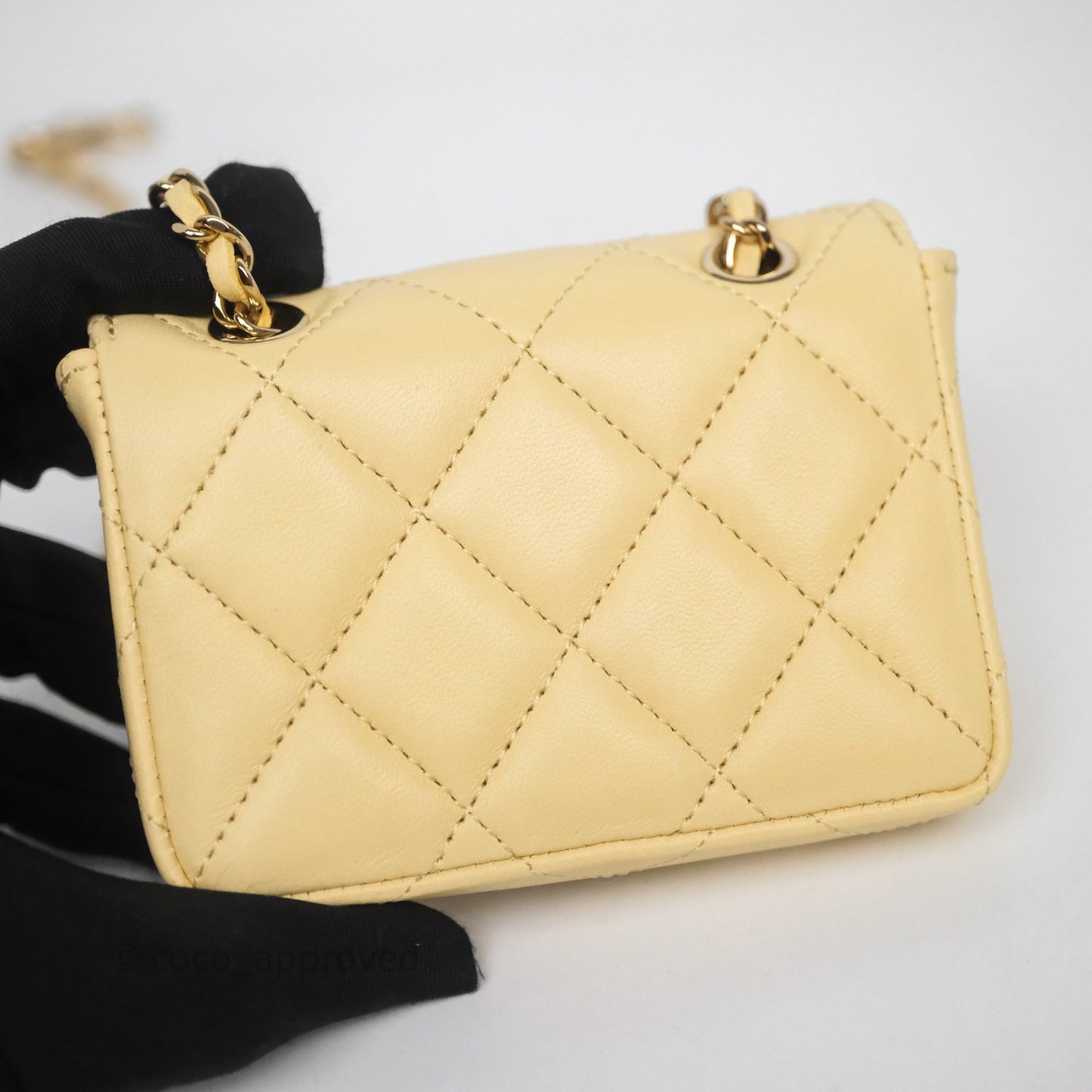 Chanel Mini Card Holder Chain Belt Bag Yellow Lambskin Gold Hardware