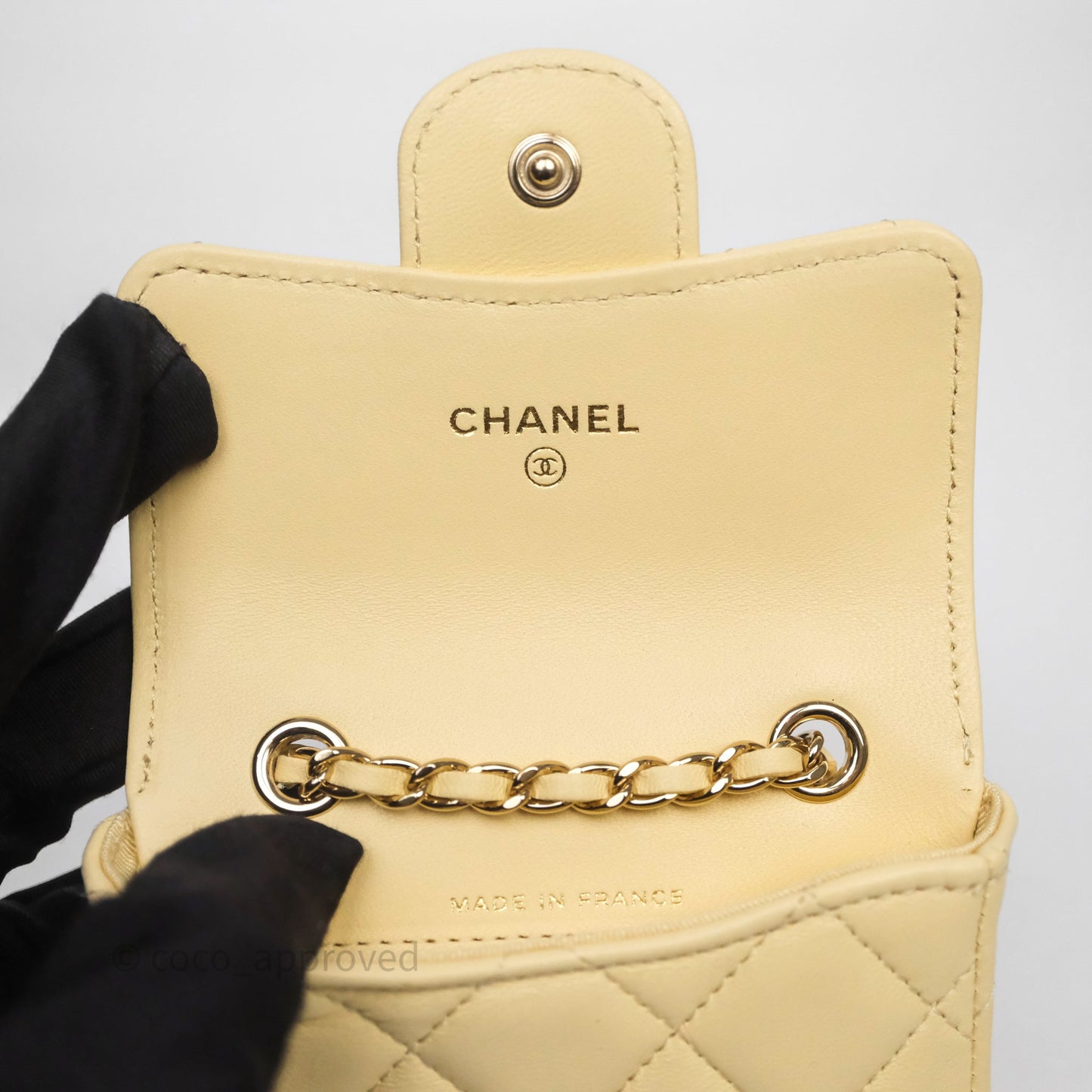 Chanel Mini Card Holder Chain Belt Bag Yellow Lambskin Gold Hardware