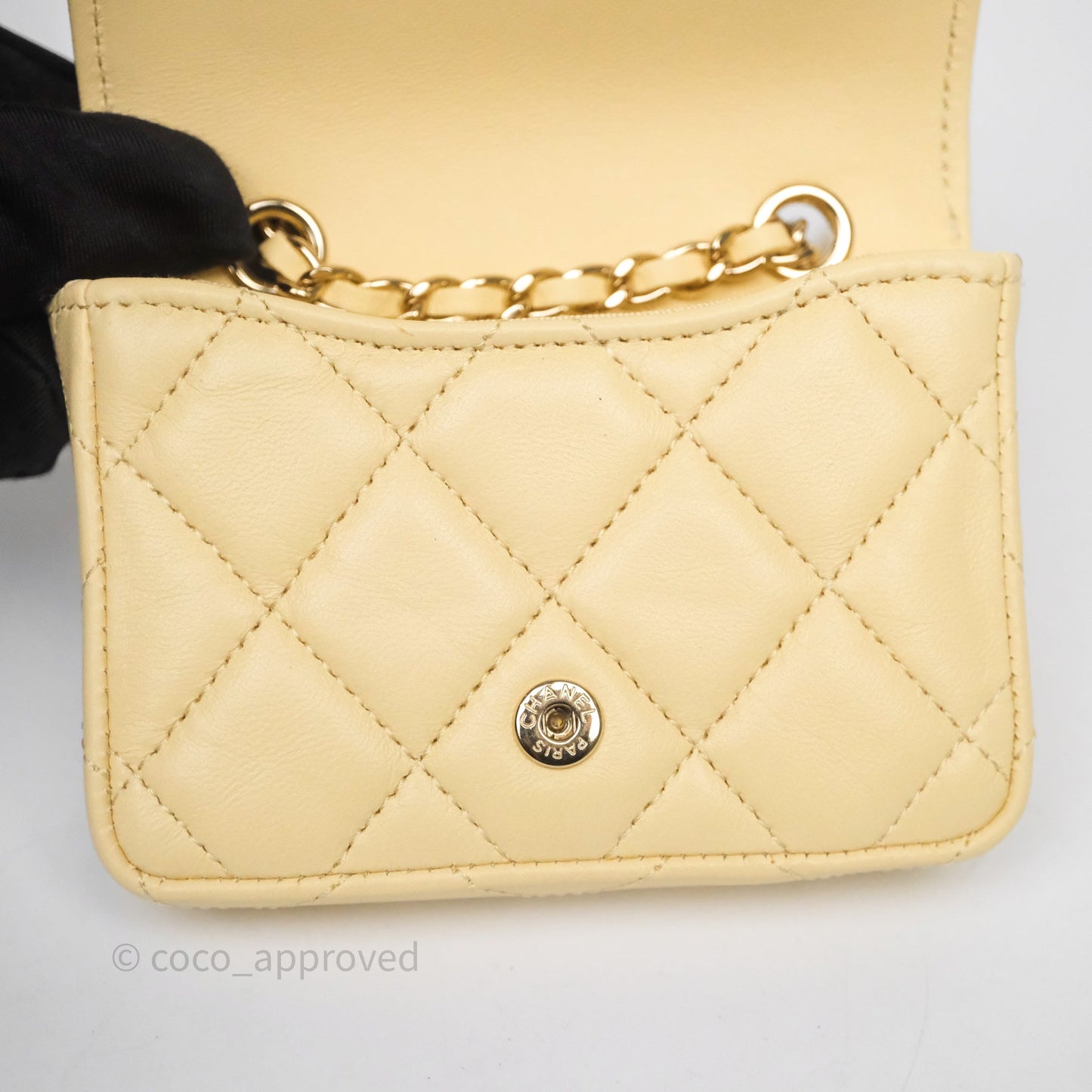 Chanel Mini Card Holder Chain Belt Bag Yellow Lambskin Gold Hardware