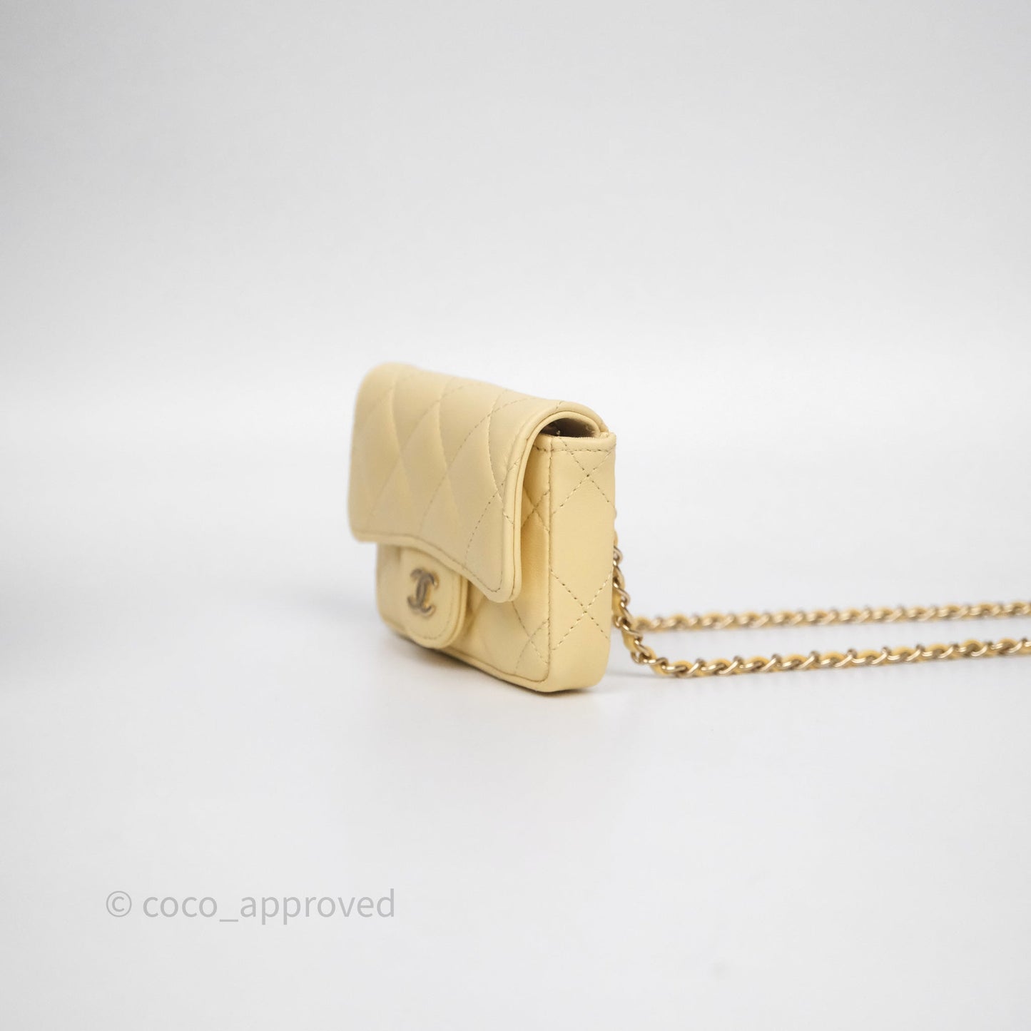 Chanel Mini Card Holder Chain Belt Bag Yellow Lambskin Gold Hardware